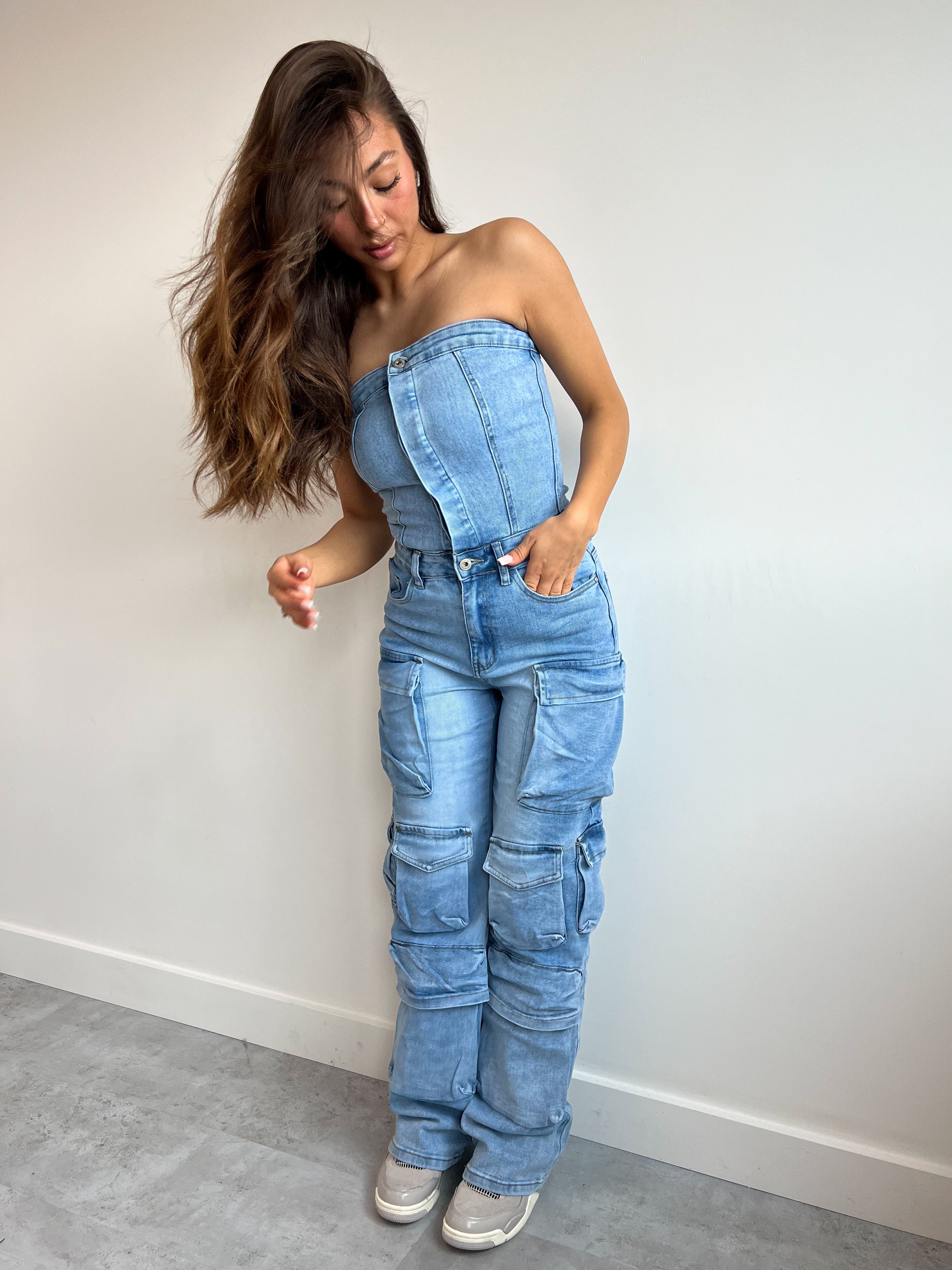ATTICO INSPIRED STRETCH JUMPSUIT BLUE
