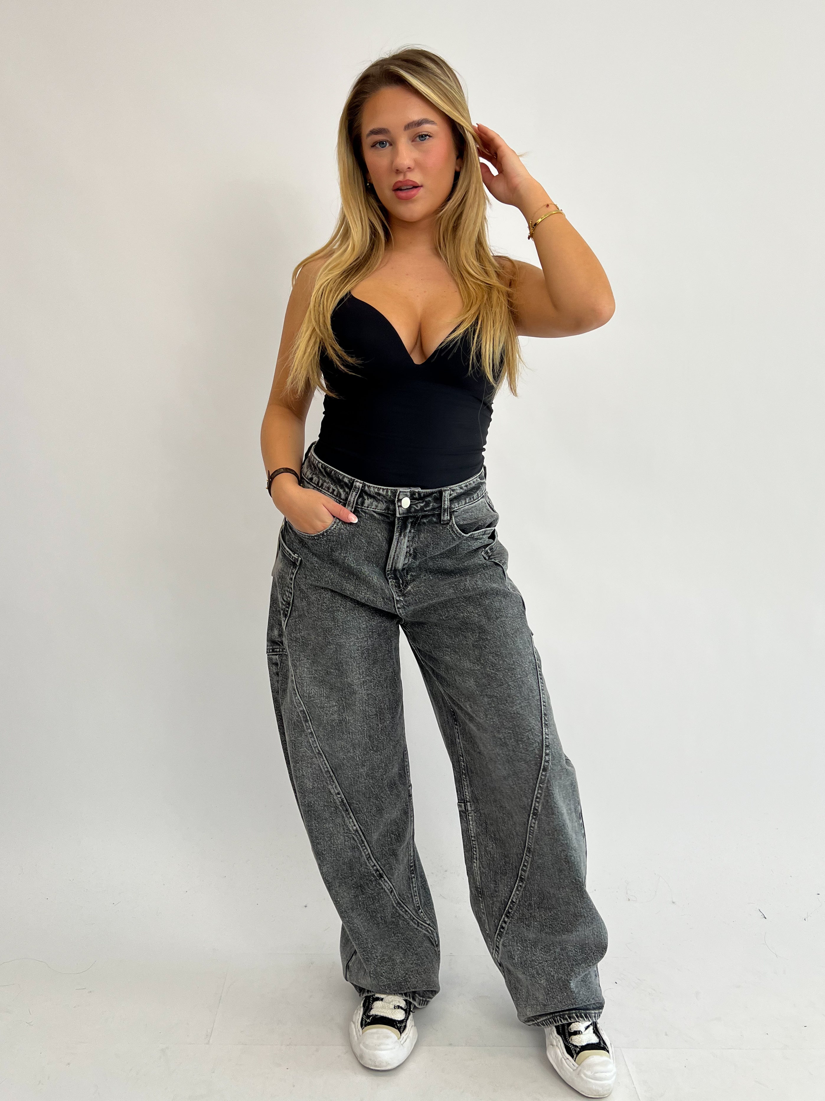 BALLOON FIT STRETCH CARGO MELANGE GREY