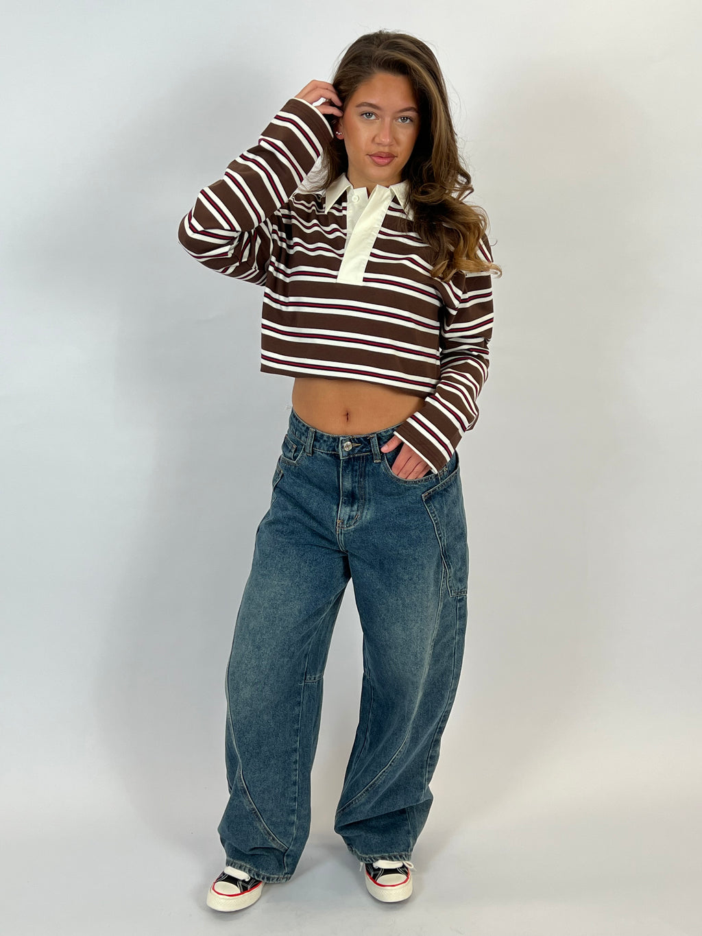 POLO LONGSLEEVE BROWN/WHITE