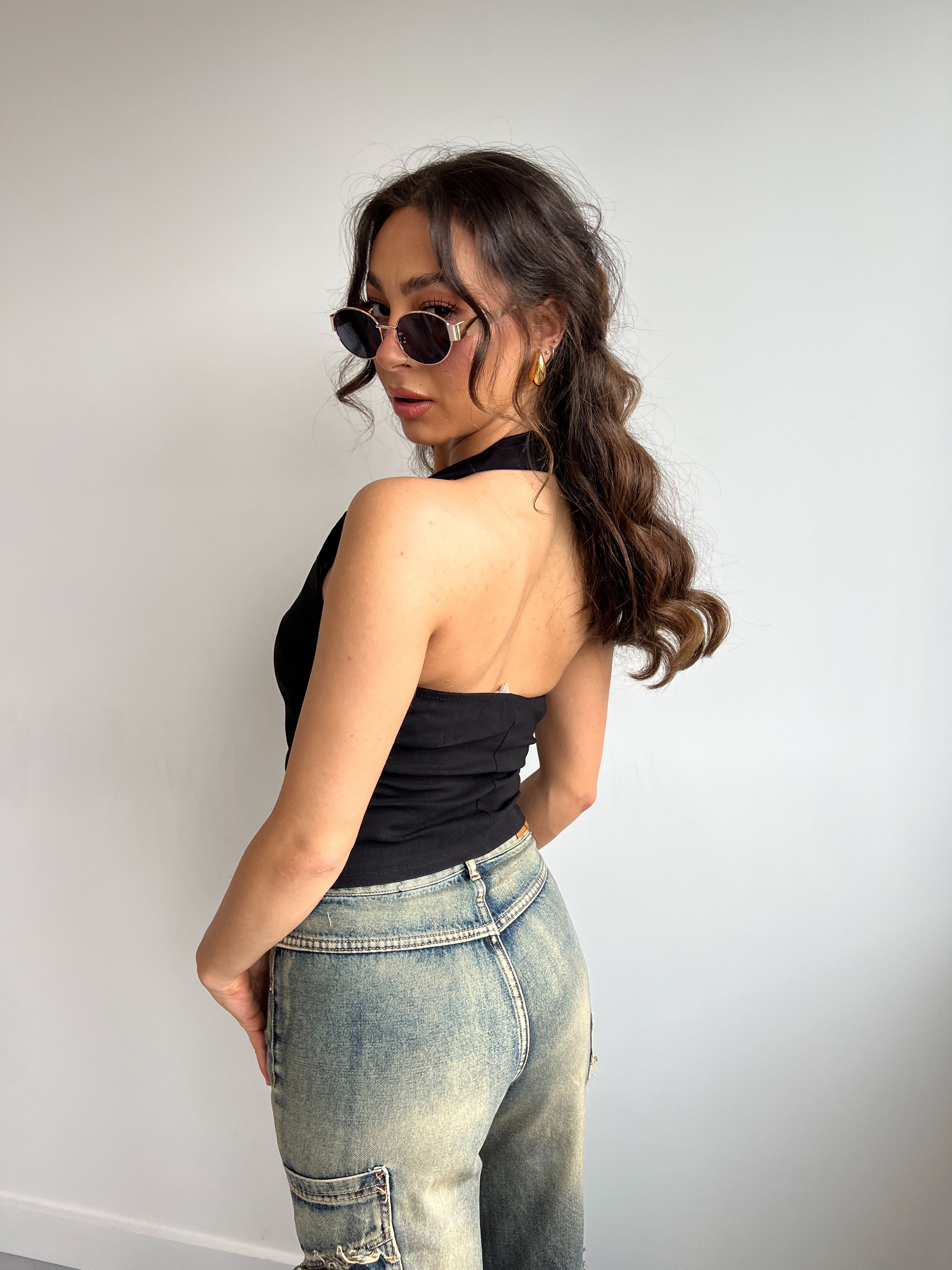 HALTER OPEN BACK TOP BLACK