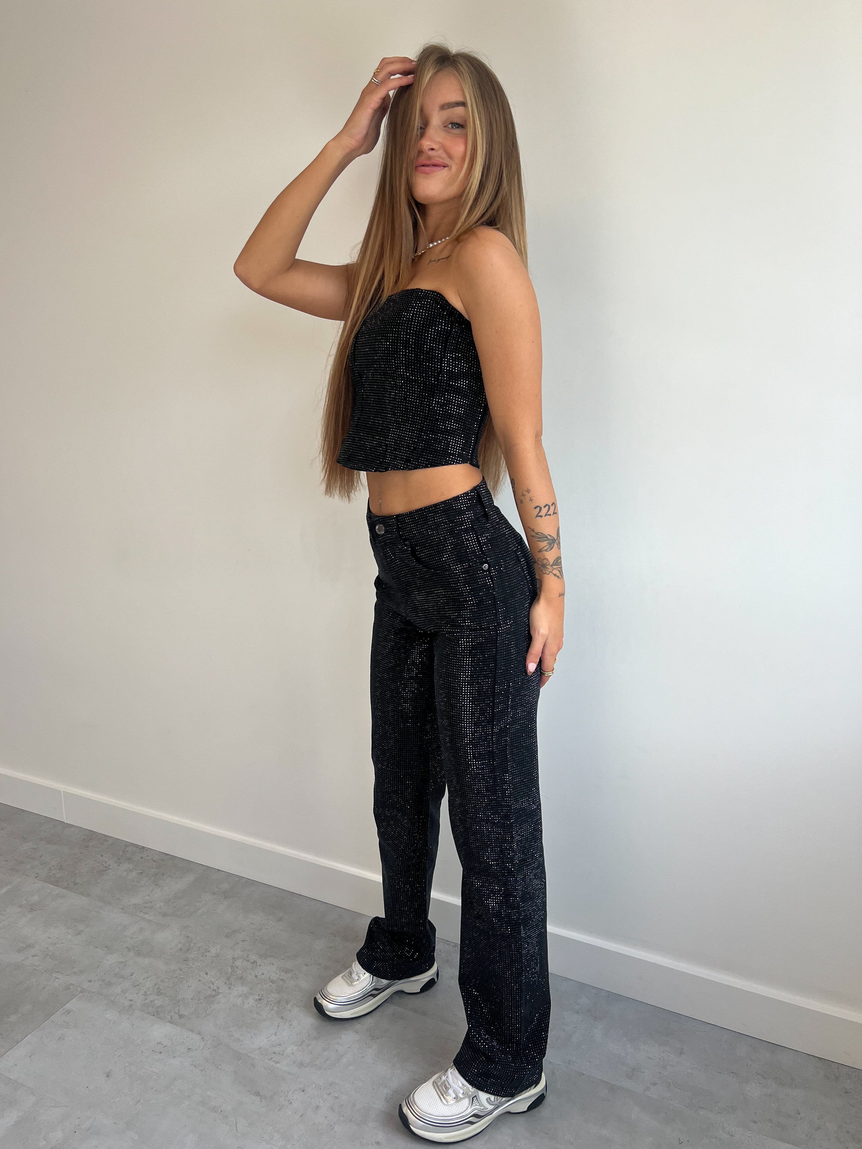 VOLLSTÄNDIG STRASS-KORSETT SCHWARZ