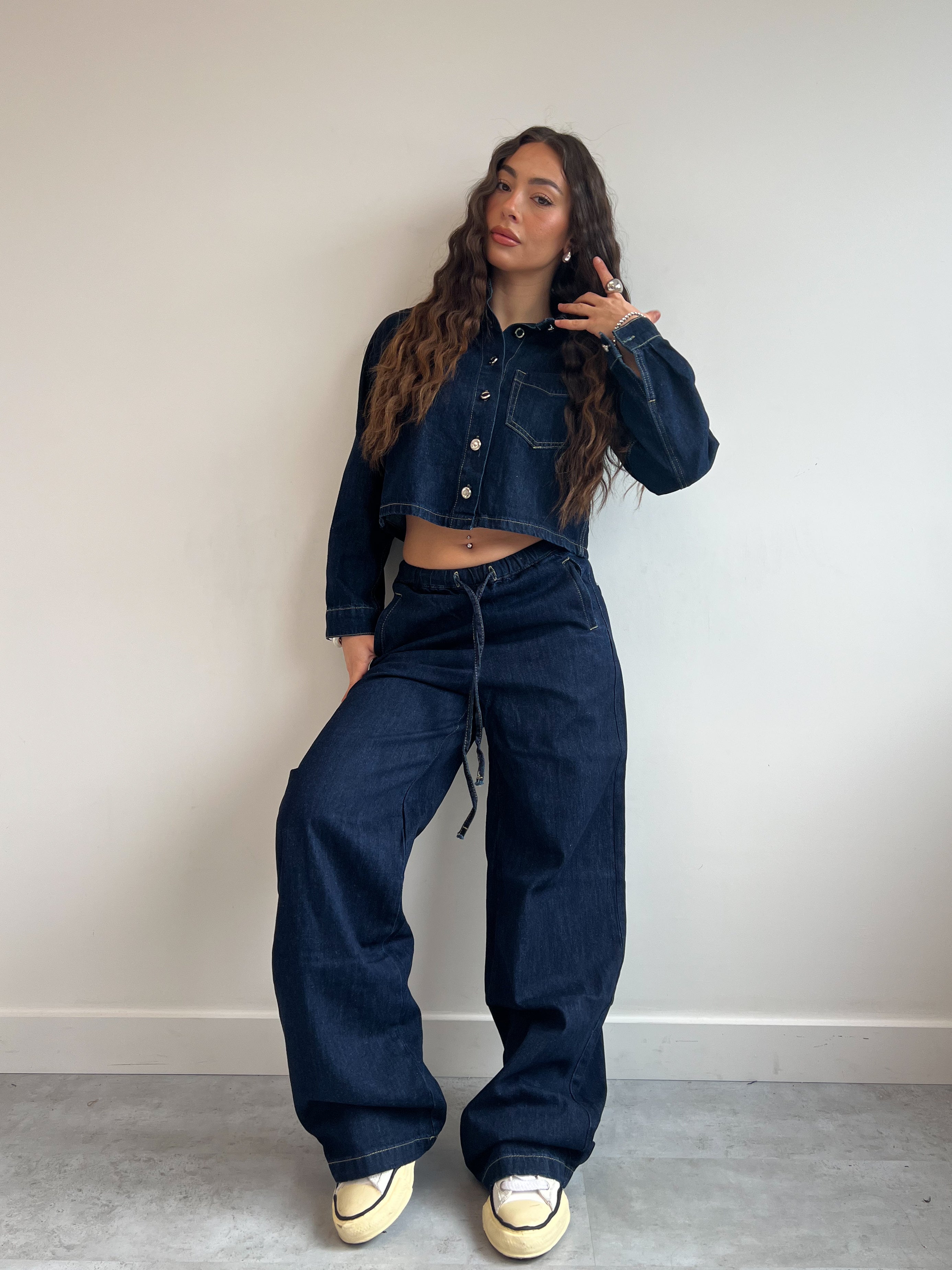 DENIM CROP JACKET DARK BLUE