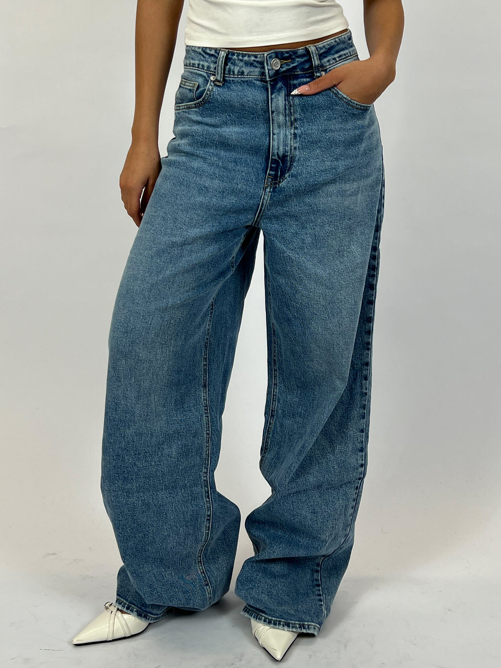 BAGGY EXTRA TALL STRETCH WIDE LEG MID BLUE