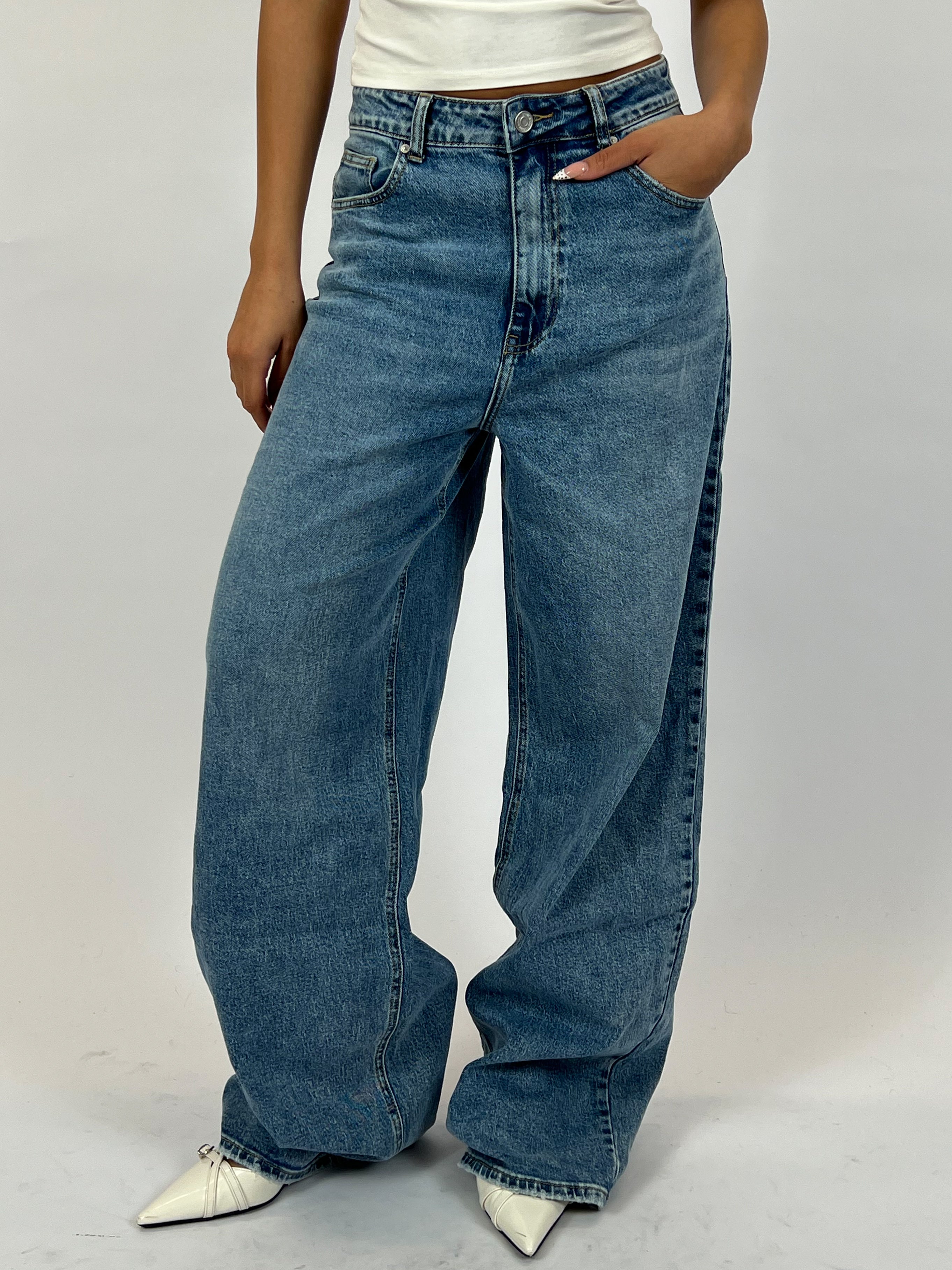 BAGGY EXTRA TALL STRETCH WIDE LEG MID BLUE