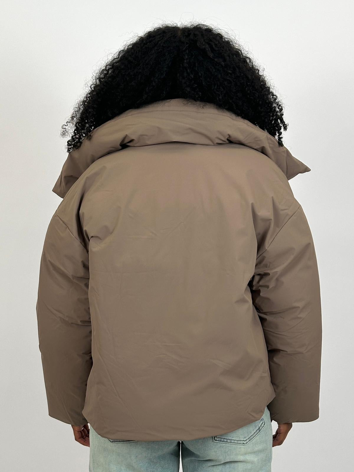 PREMIUM BIG COLLAR PUFFER TAUPE