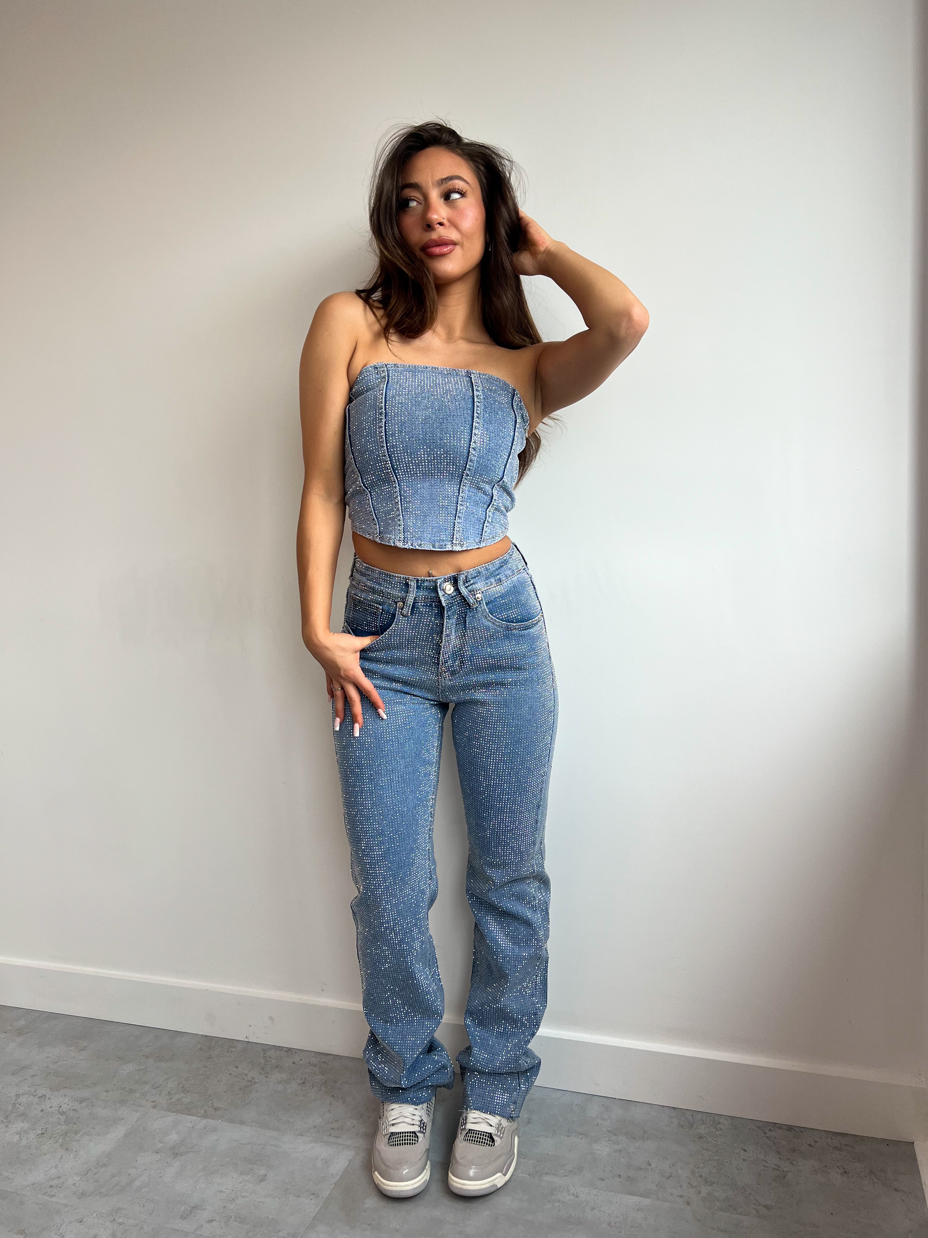 VOLLSTÄNDIG STRASS-KORSETT BLAU