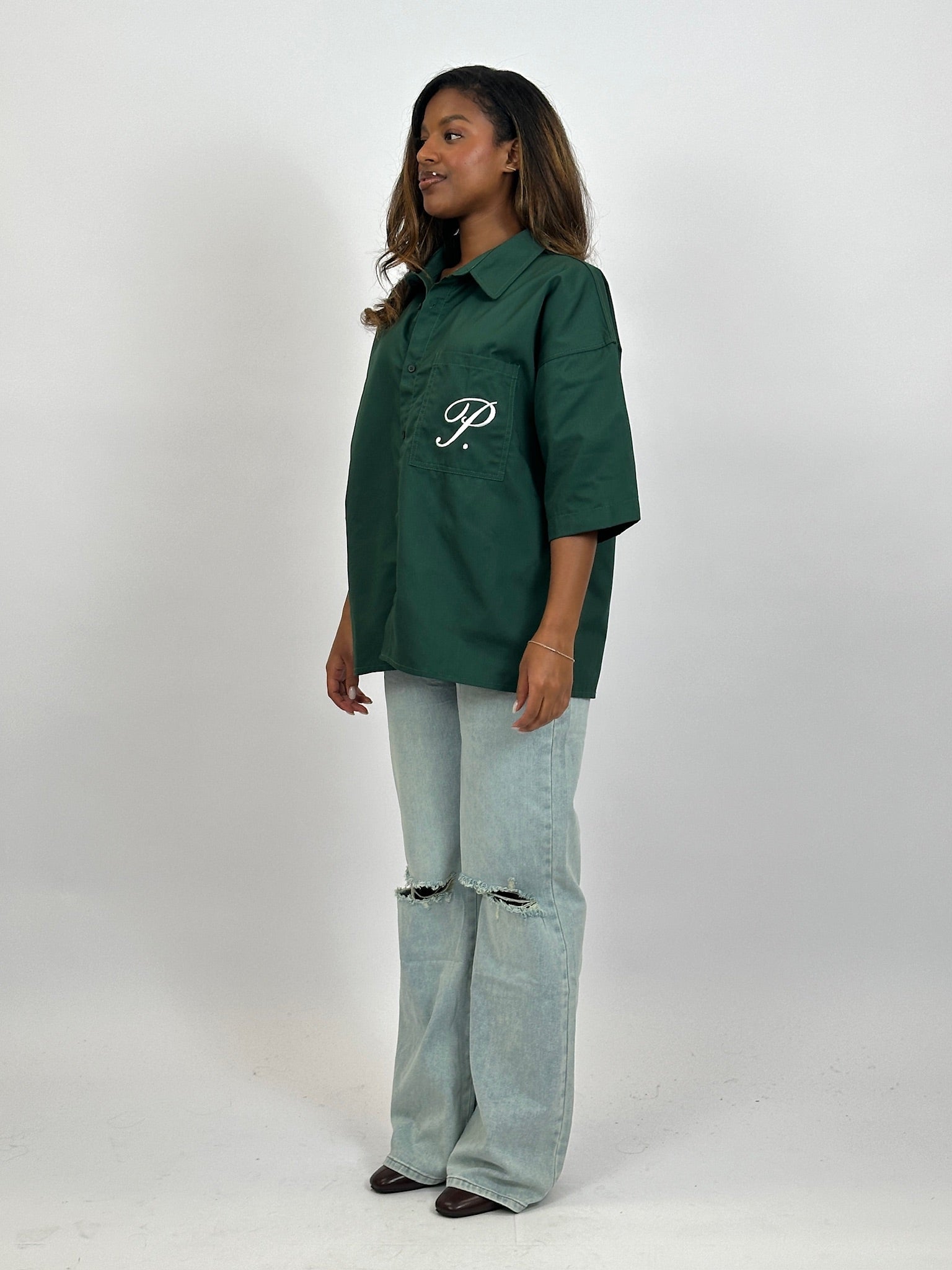 PRIORITY AMSTERDAM BOYFRIEND BLOUSE GREEN/WHITE