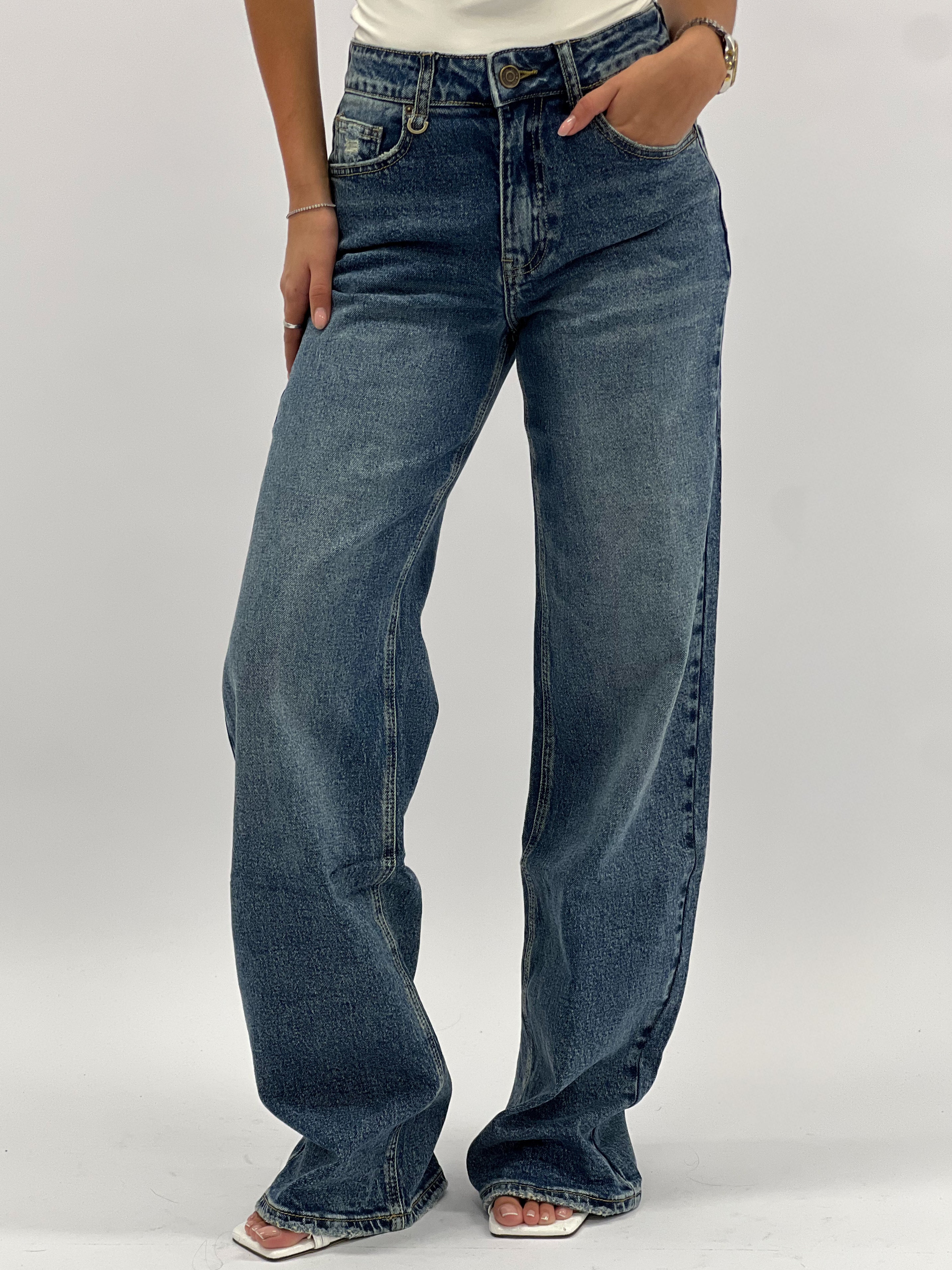 MID WAIST STRETCH WIDE LEG RICH BLUE