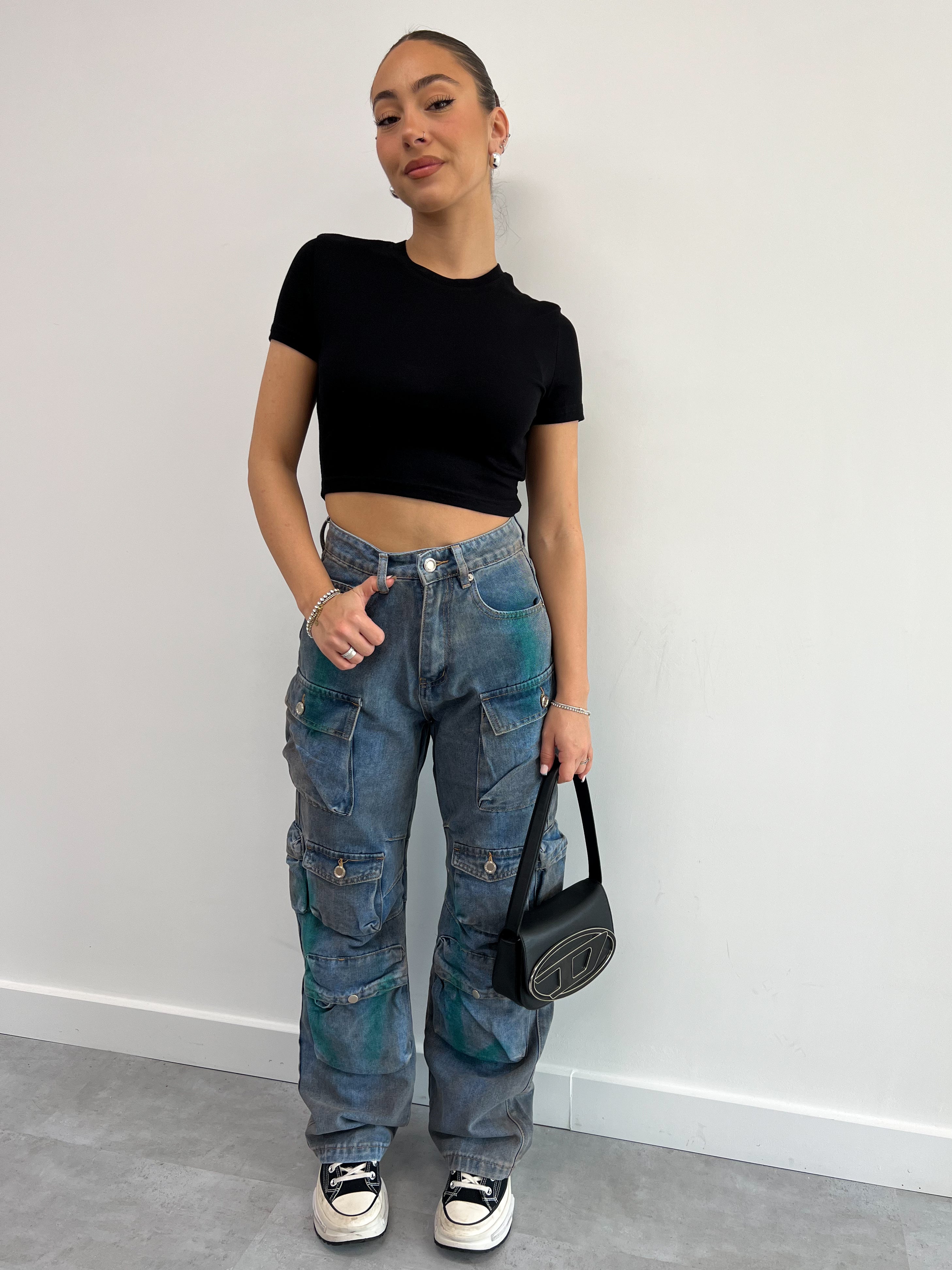 Von Attico inspiriertes Multi-Pocket-Cargo in Grün