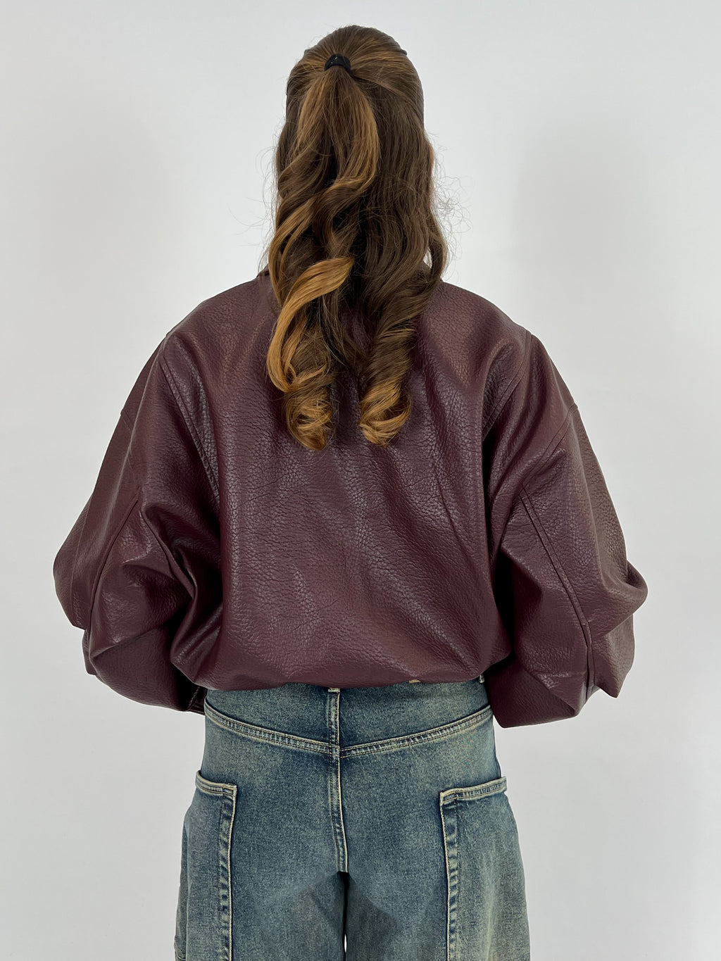 PUFFY LEATHER BOMBER BORDEAUX