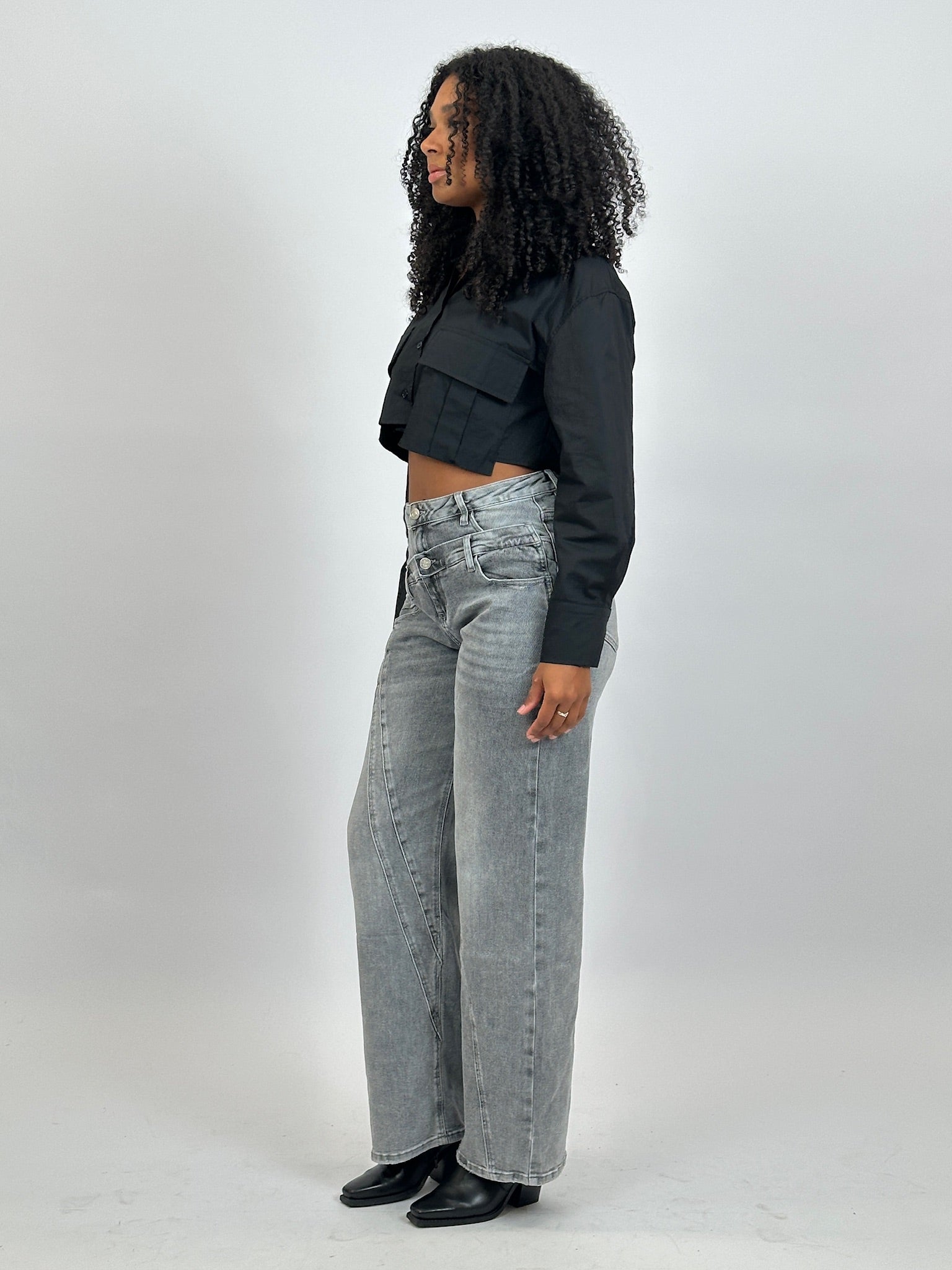 DOUBLE WAIST STRETCH JEANS GREY
