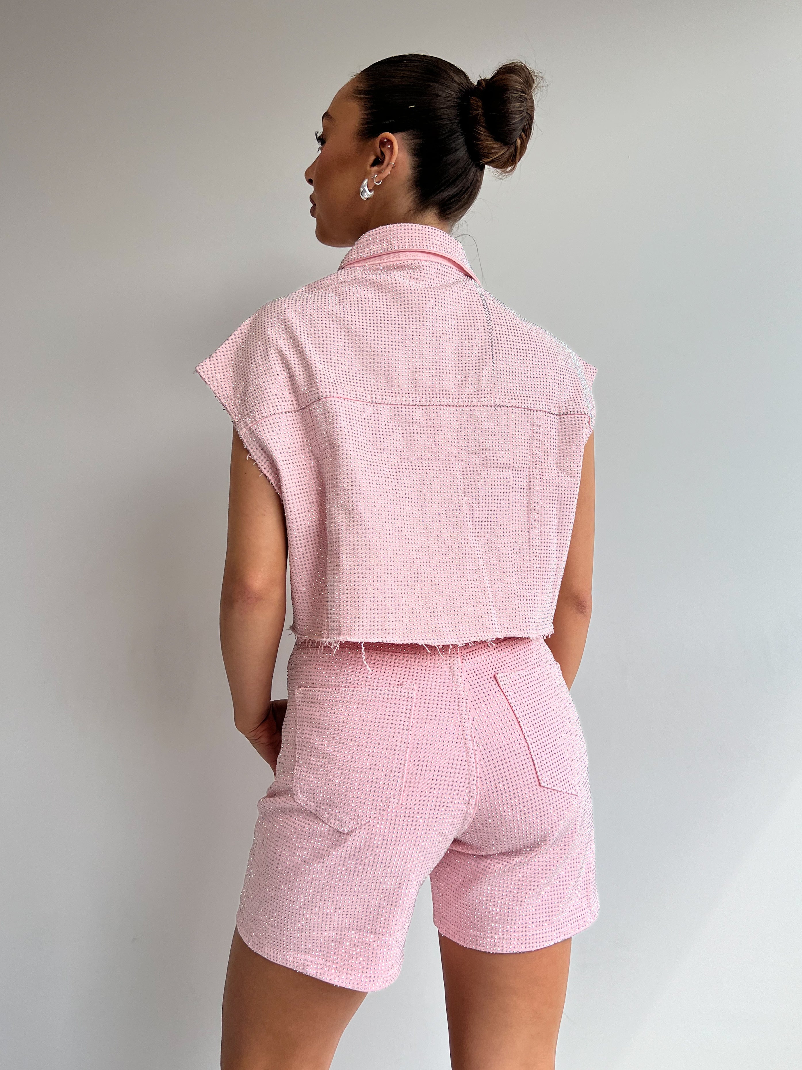 ALL OVER STRETCH STRASS KURZES ROSA