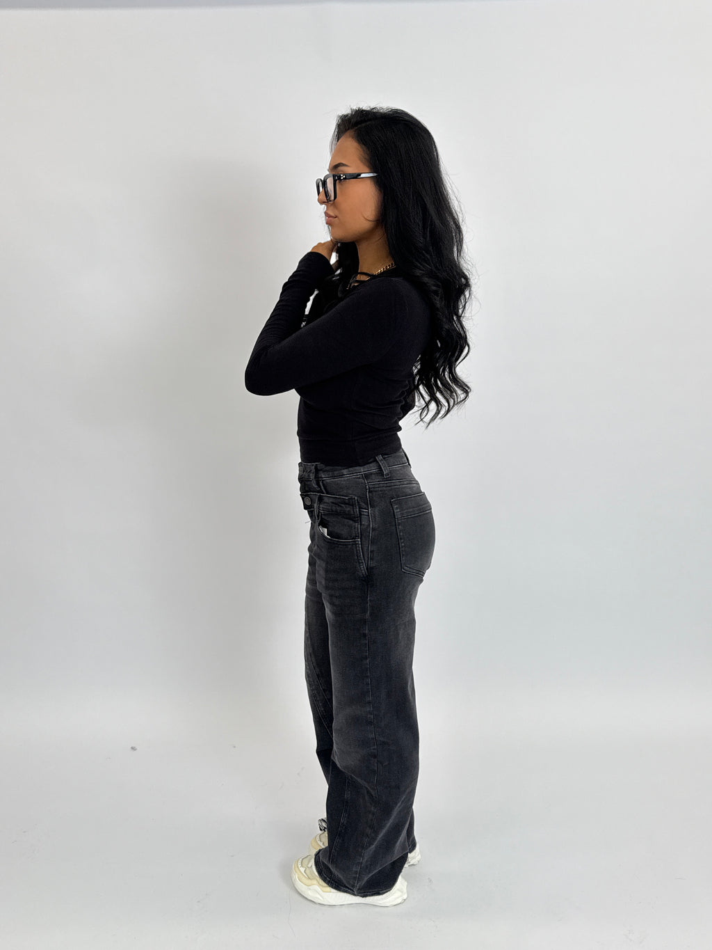 DOUBLE WAIST STRETCH JEANS BLACK WASH