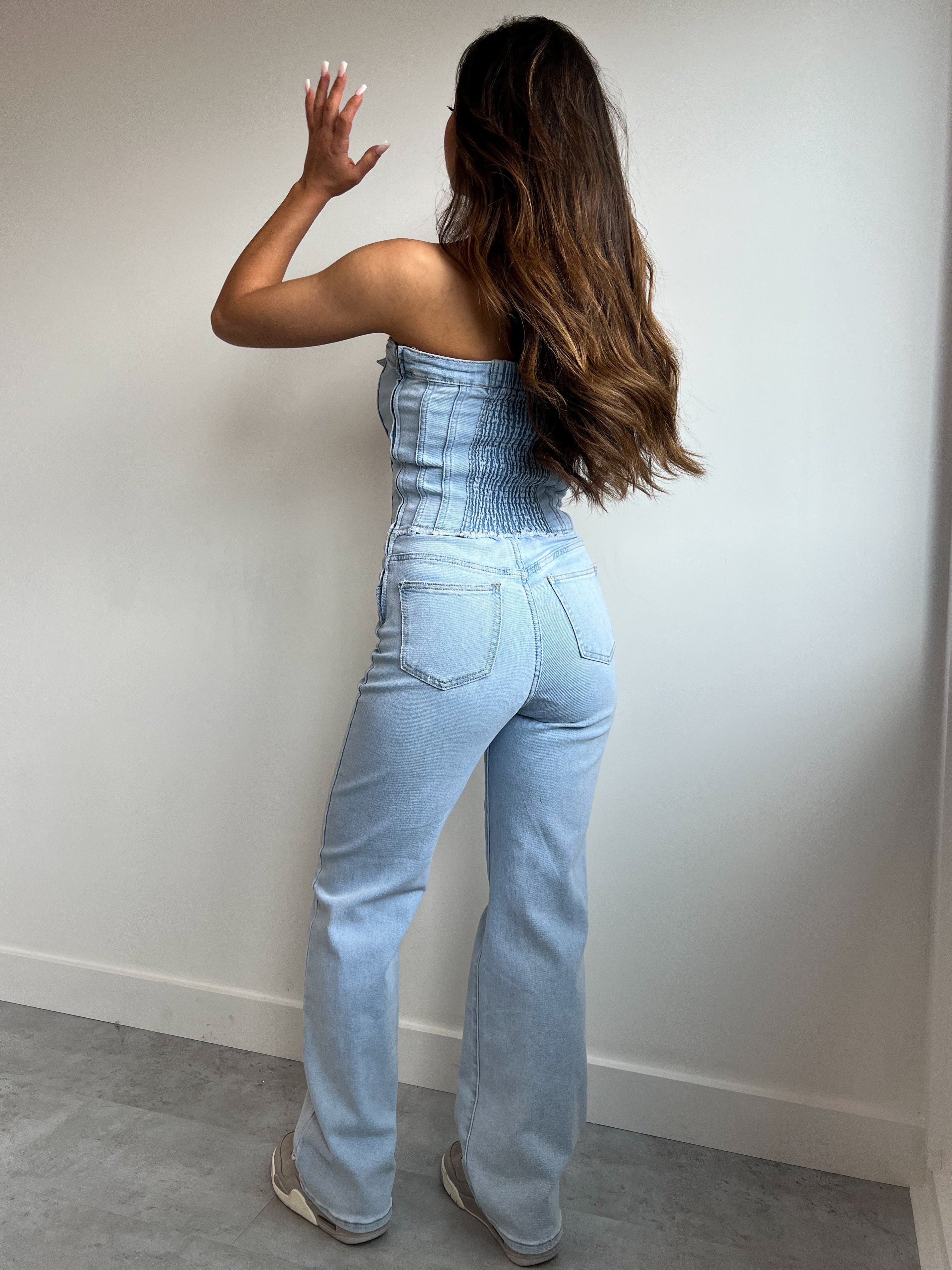 STRAPLESS LIGHT BLUE DENIM JUMPSUIT 2376