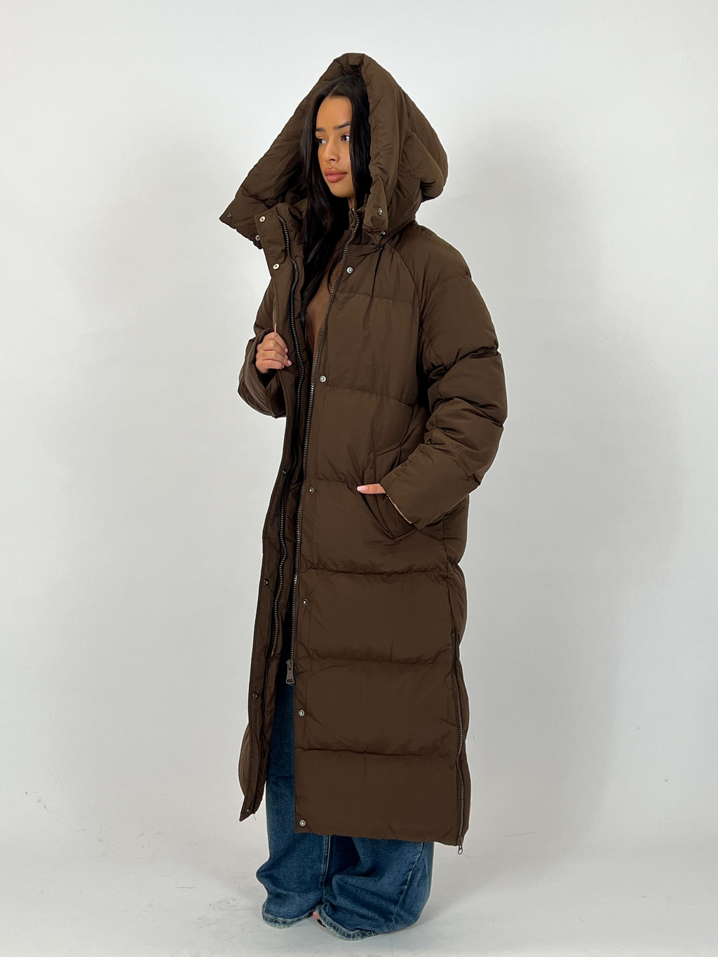 LONG ZIPPER PUFFER COAT CHOCO 7580