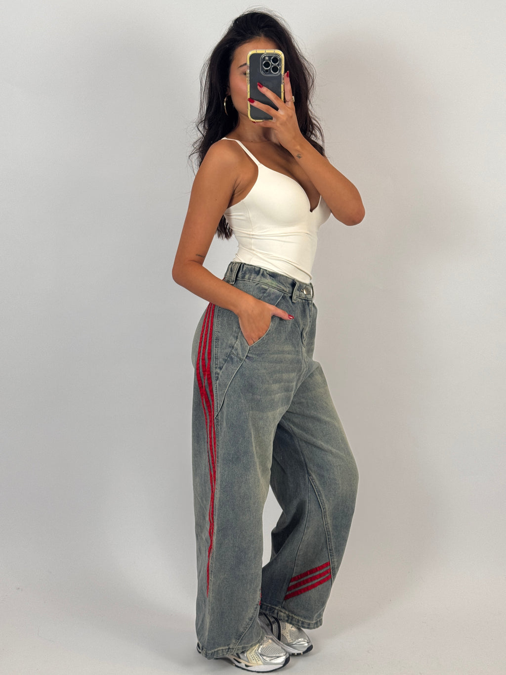 PETITE JEANS BLUE/RED STRIPES SIZE S