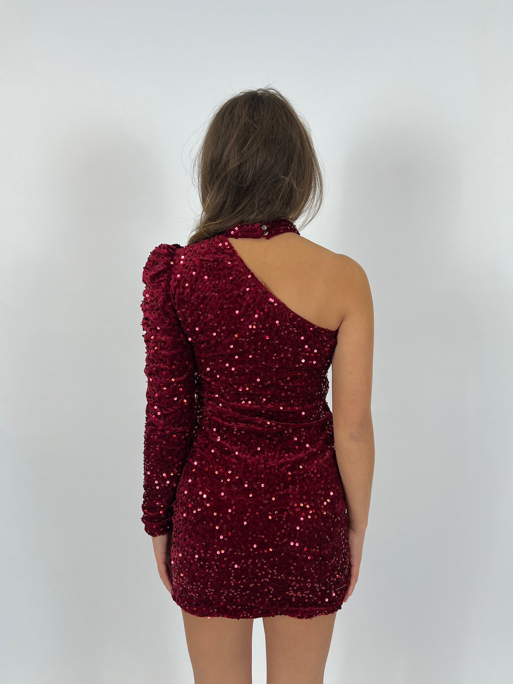 ONE SHOULDER SEQUIN DRESS RED