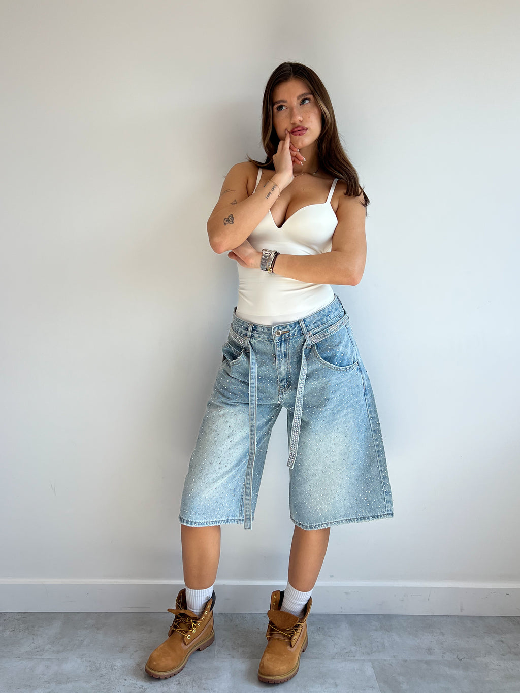 RHINESTONE DENIM JORTS