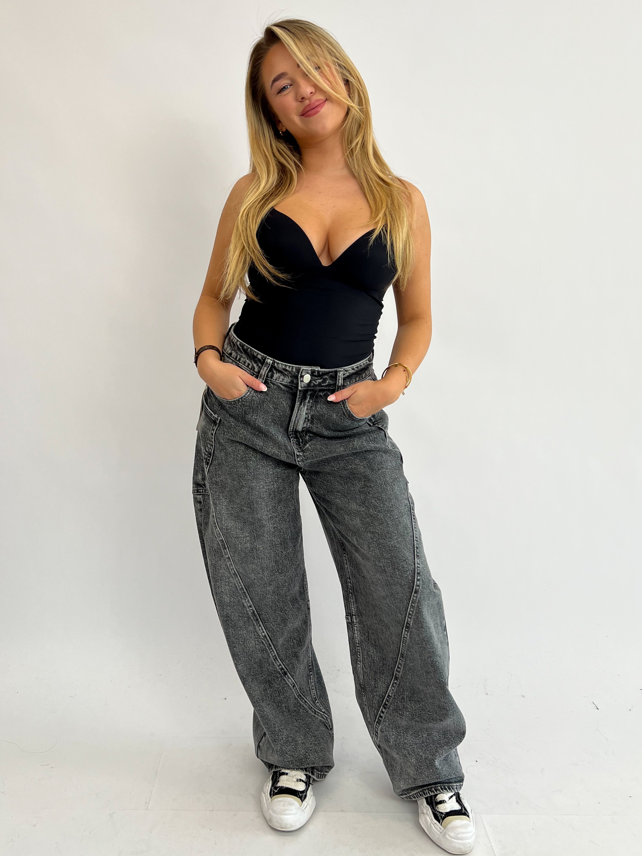 BALLOON FIT STRETCH CARGO MELANGE GREY