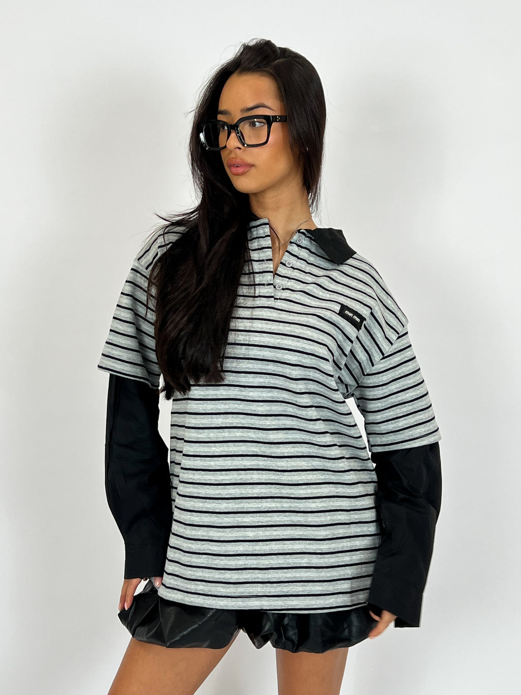 MIMI INSPIRED SHIRT LONGSLEEVE GREY/BLACK