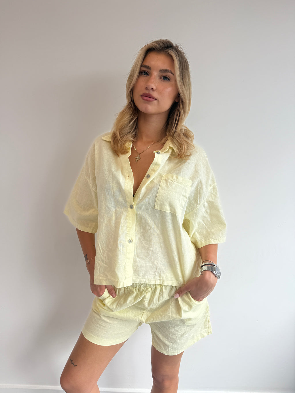 SHORT LINEN SET LEMON