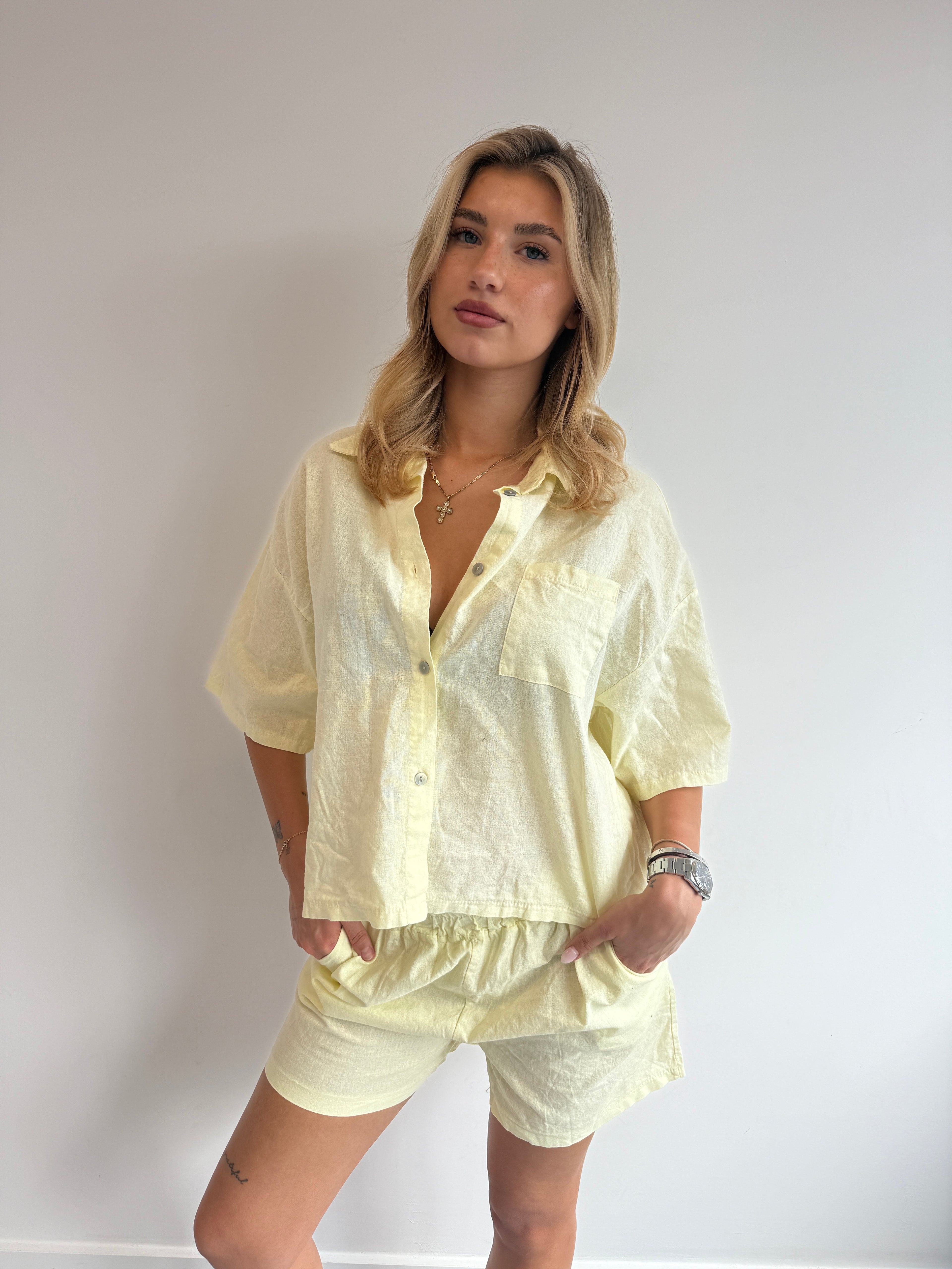 SHORT LINEN SET LEMON