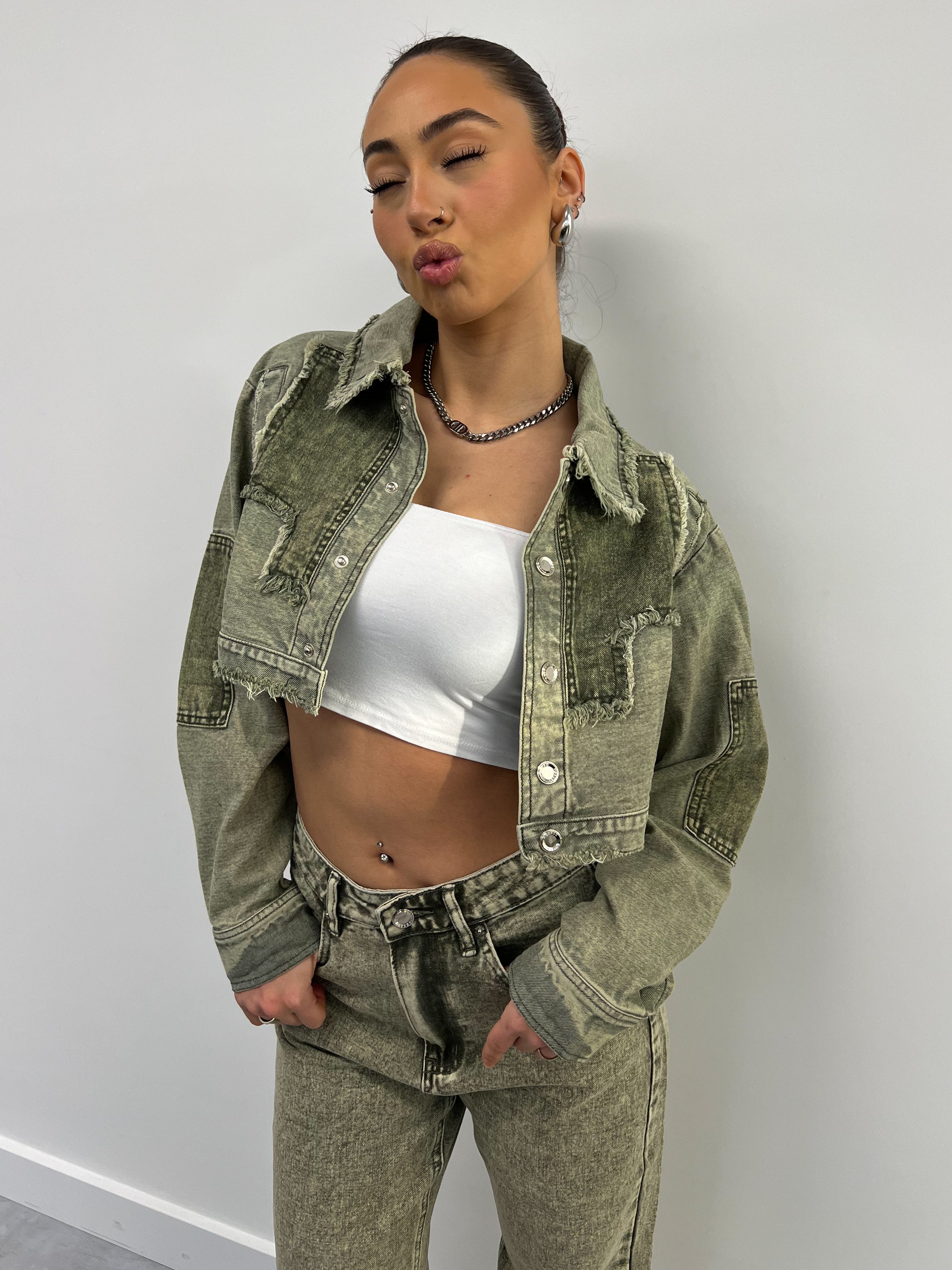 GREEN  WASH CARPENTER JACKET