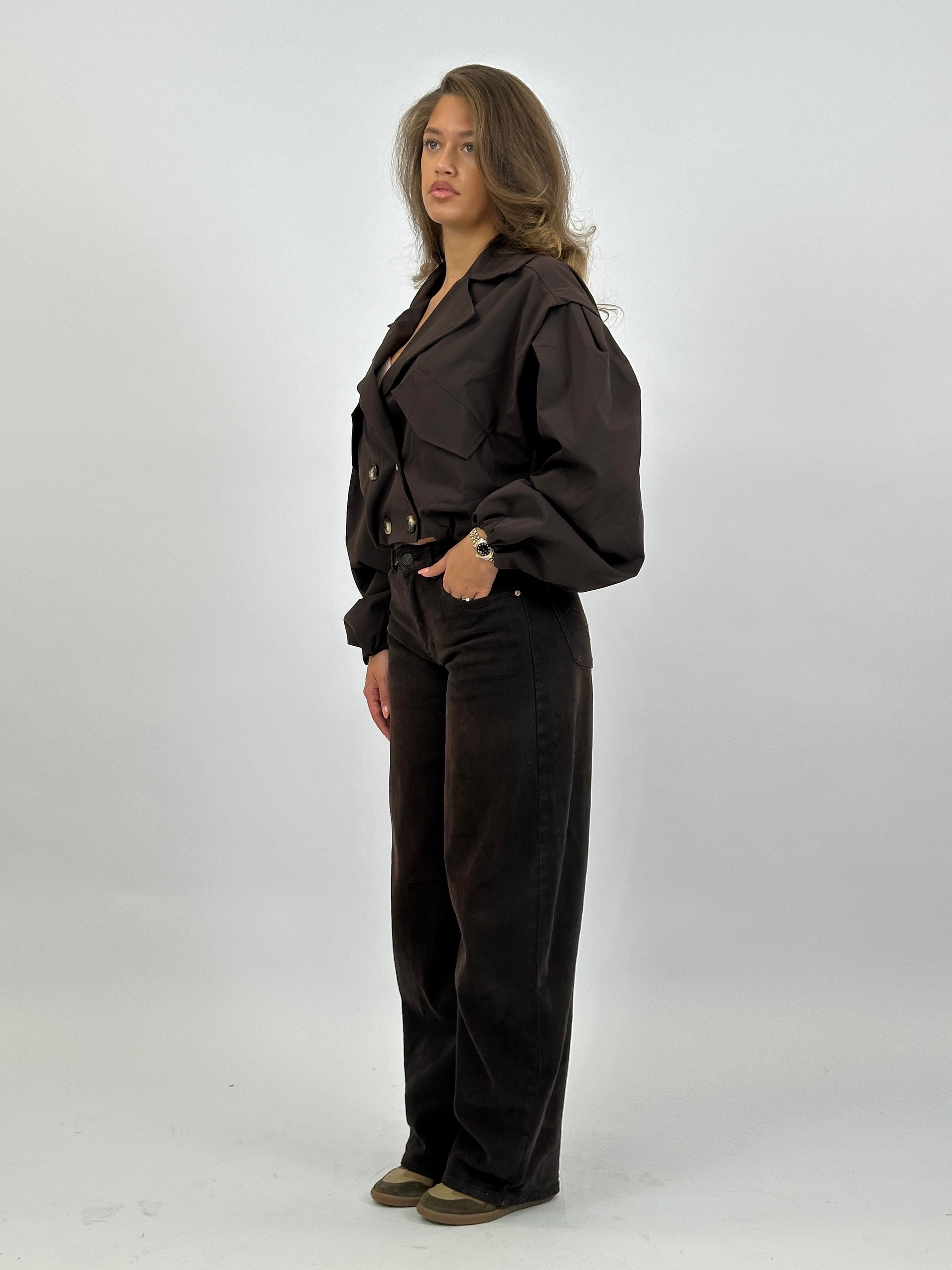 CROPPED PUFFY TRENCH CHOCO