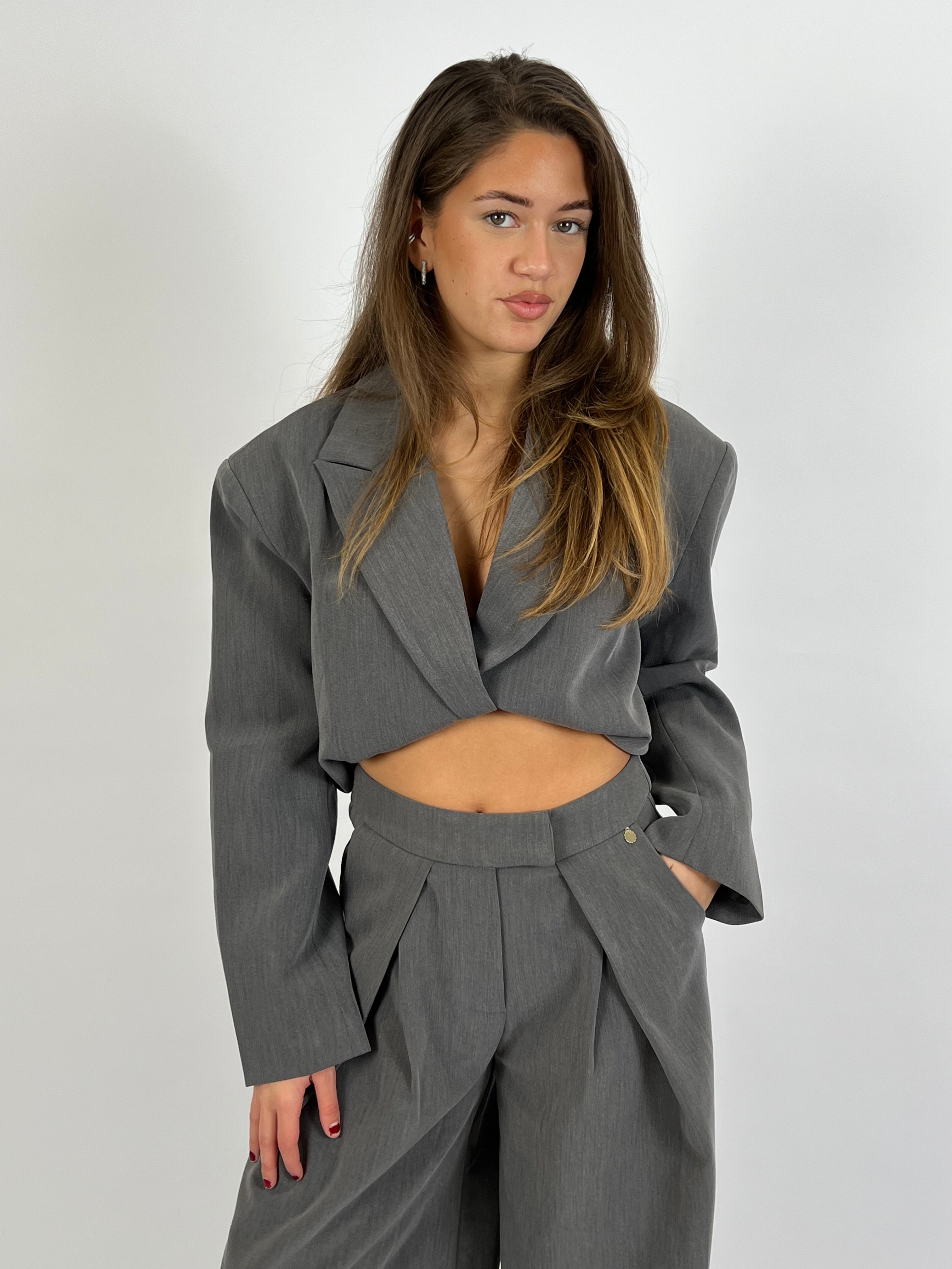 PREMIUM BELTED BLAZER GREY