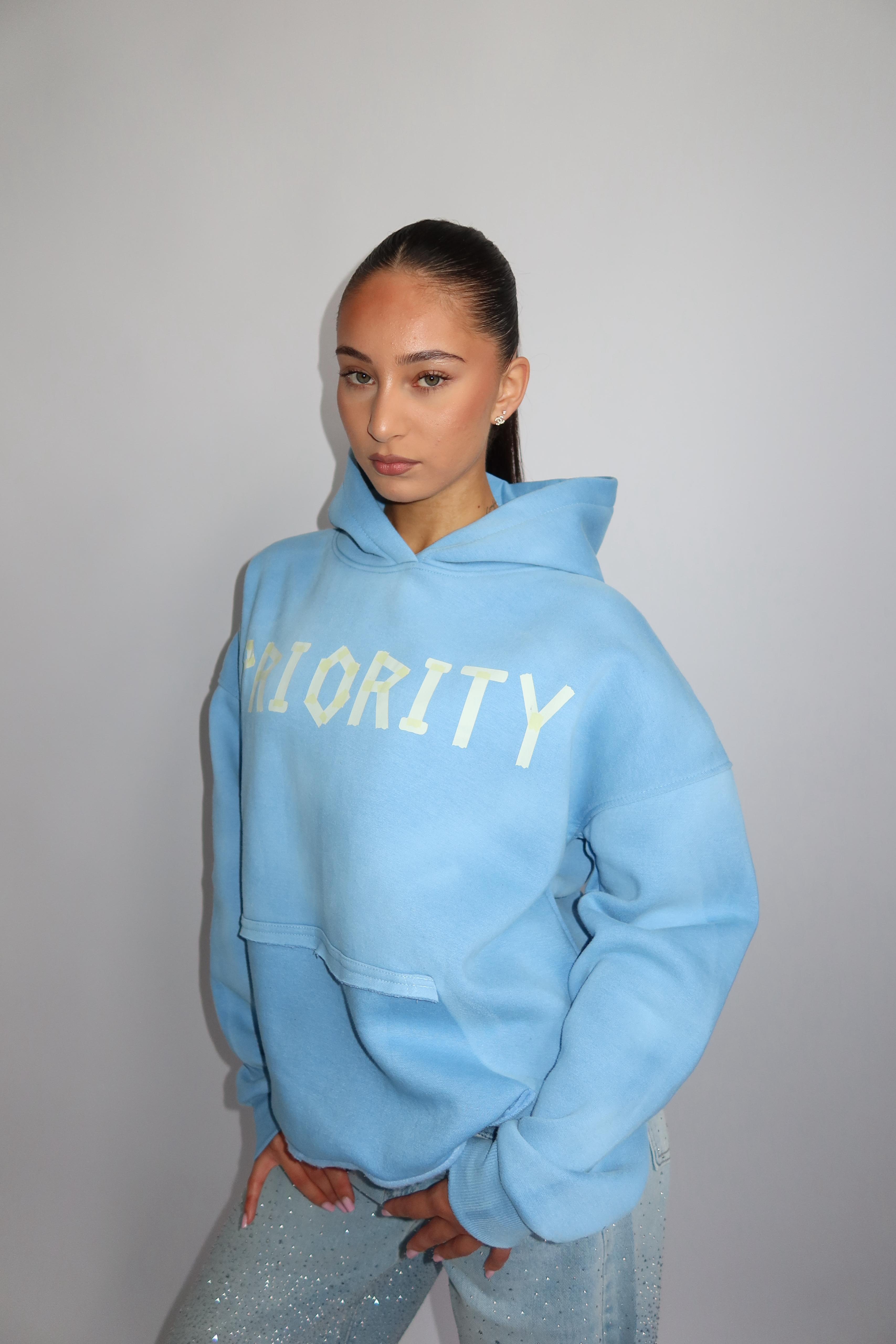 PRIORITY WASHED TAPE HOODIE BLUE