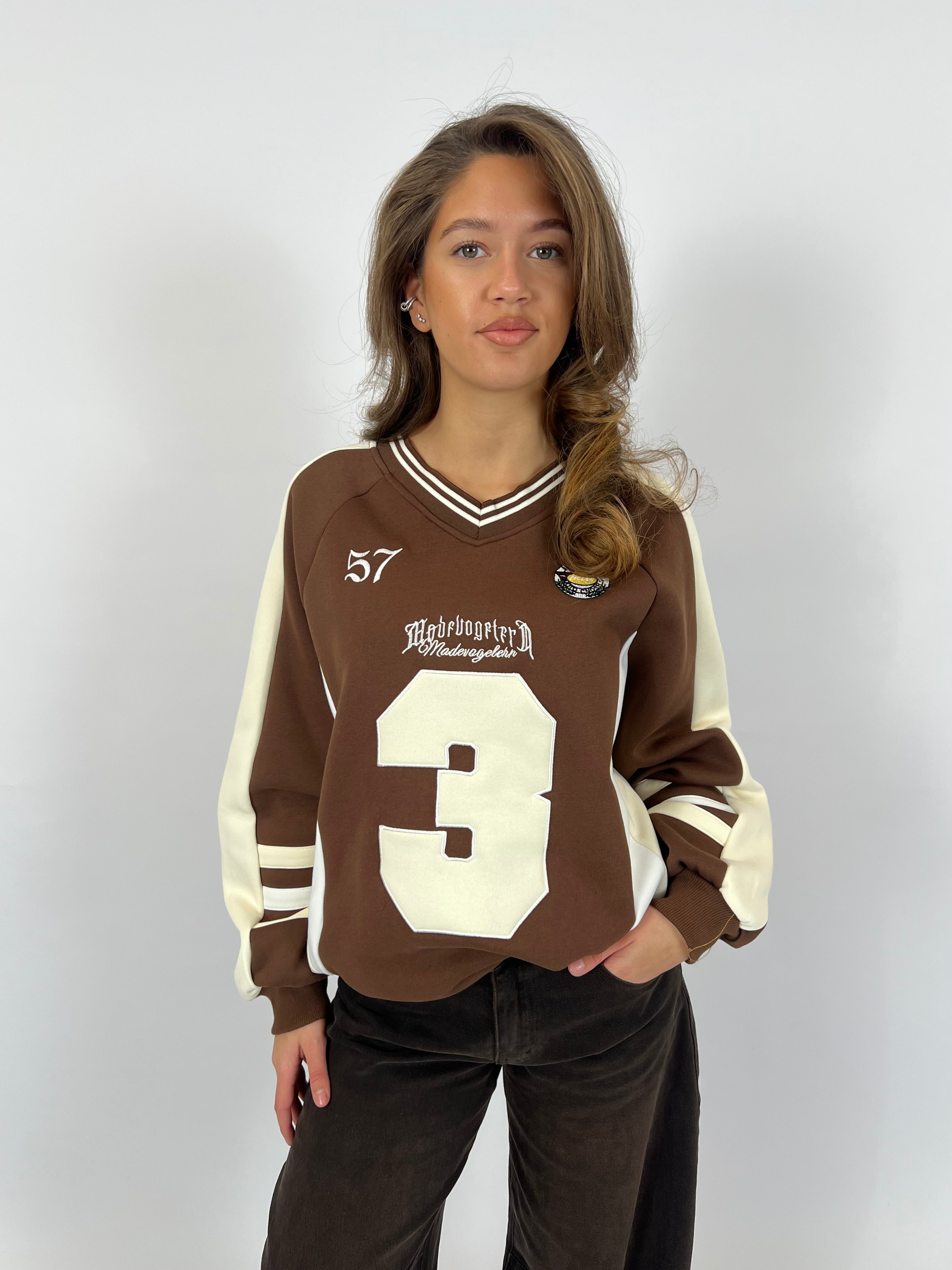 BASEBALL LONGSLEEVE SWEAT CHOCO/BEIGE