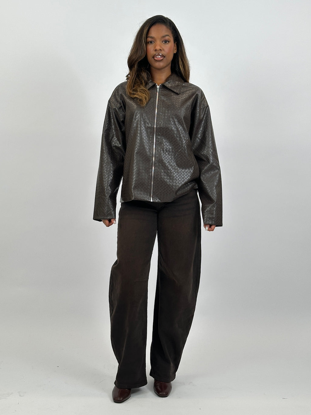 BRAIDED ZIP JACKET CHOCO