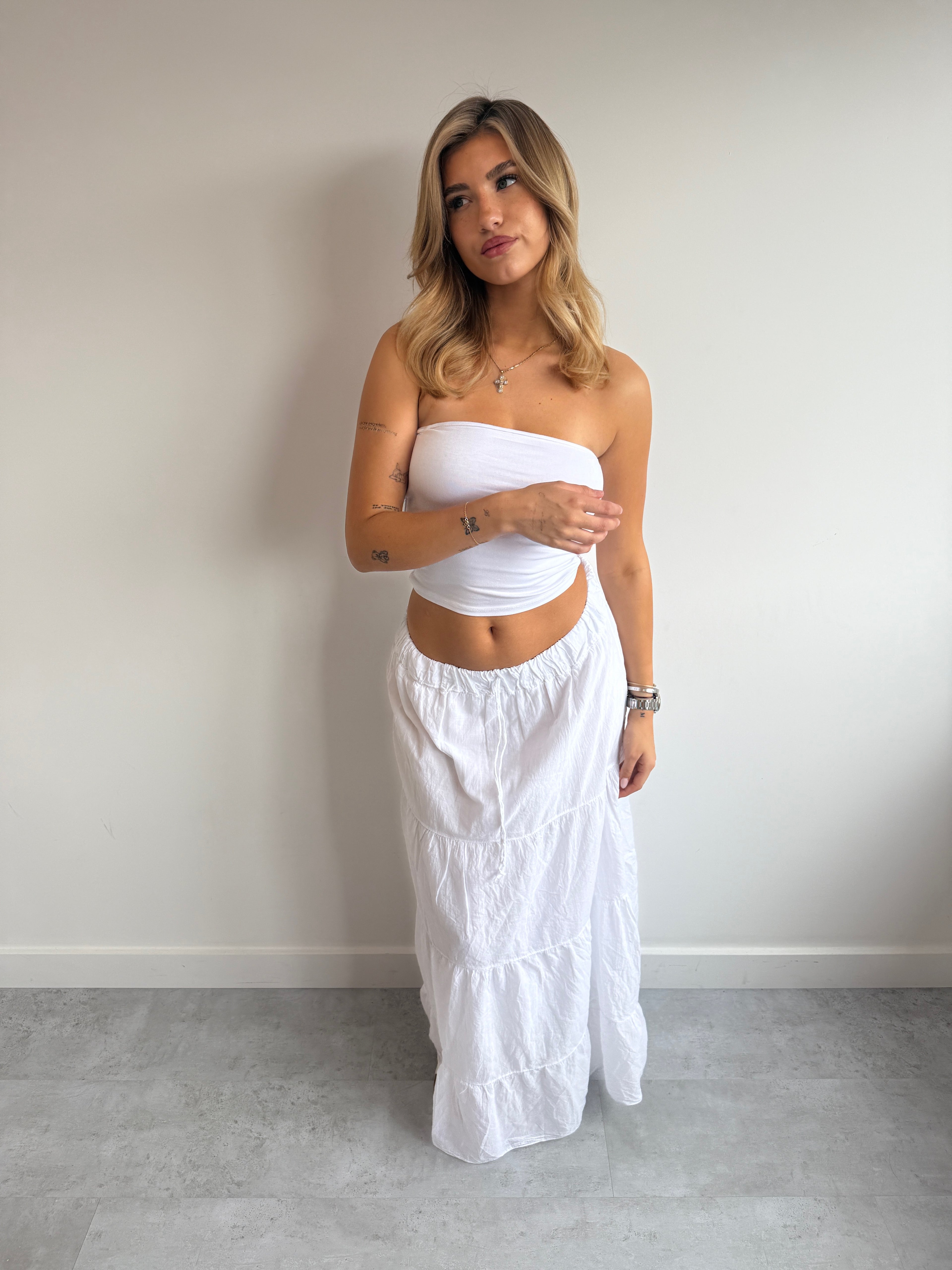 MAXI RUFFLE SKIRT WHITE