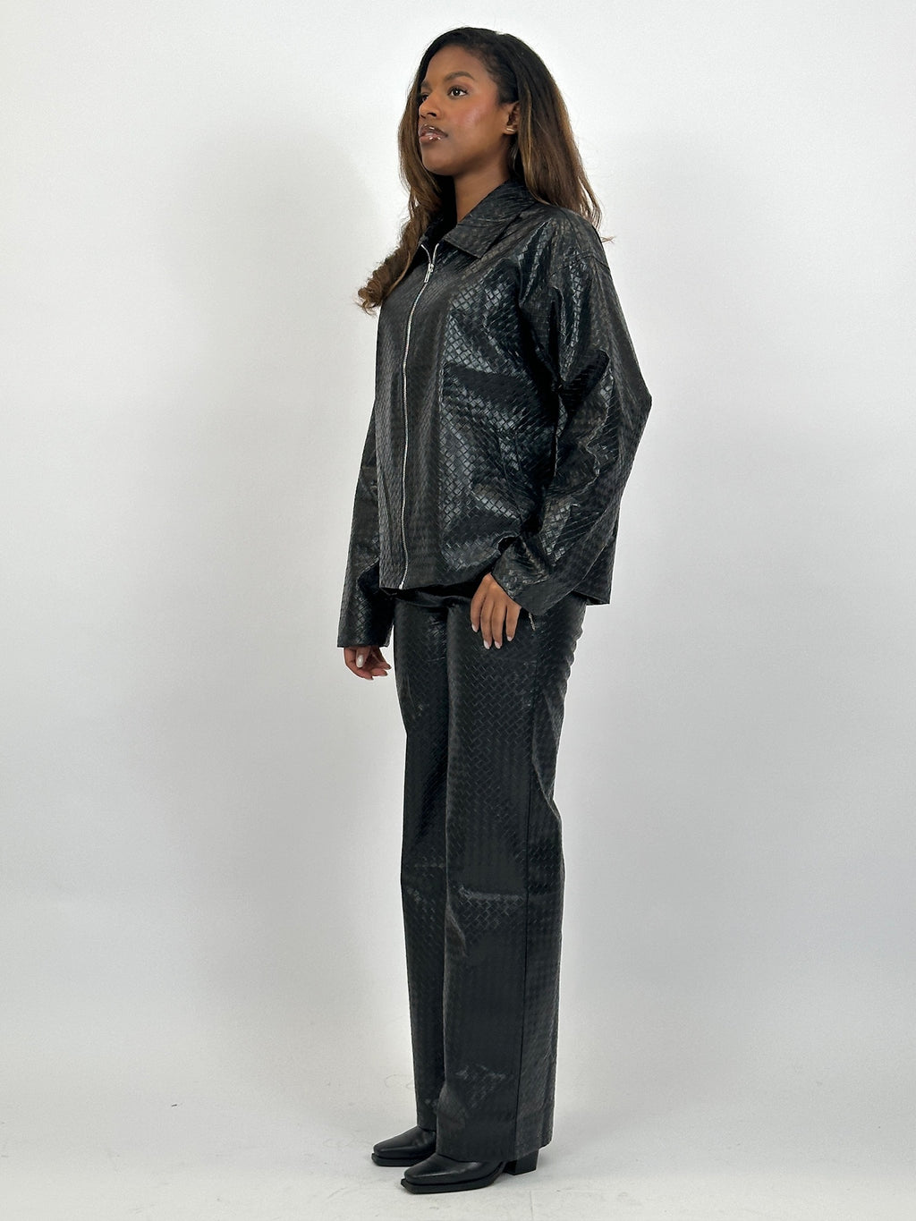 BRAIDED ZIP JACKET BLACK