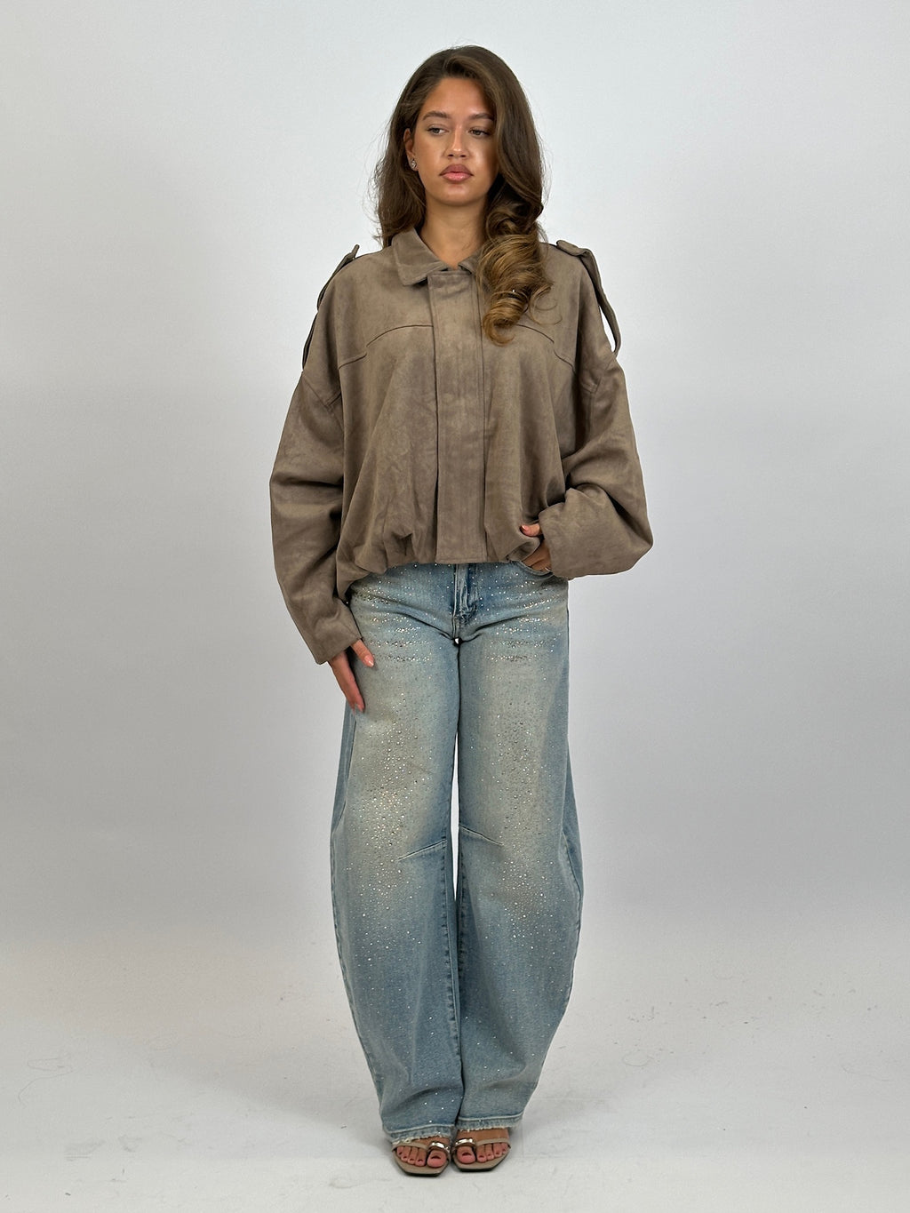 SUÈDE LOOK PUFFY BOMBER TAUPE