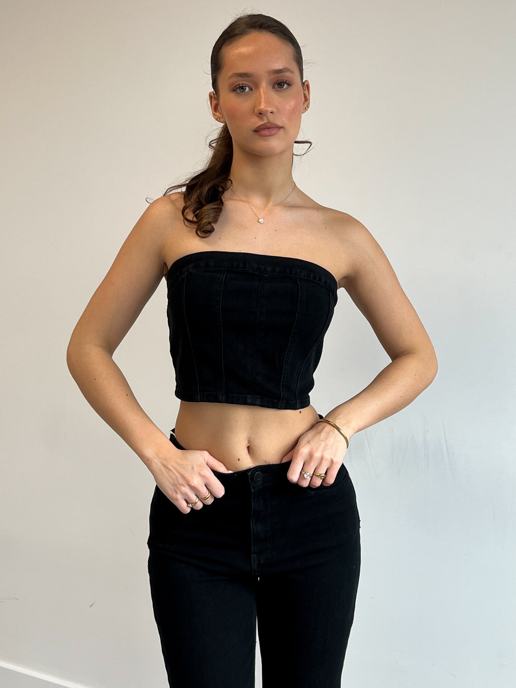 DENIM-KORSETT-TOP SCHWARZ