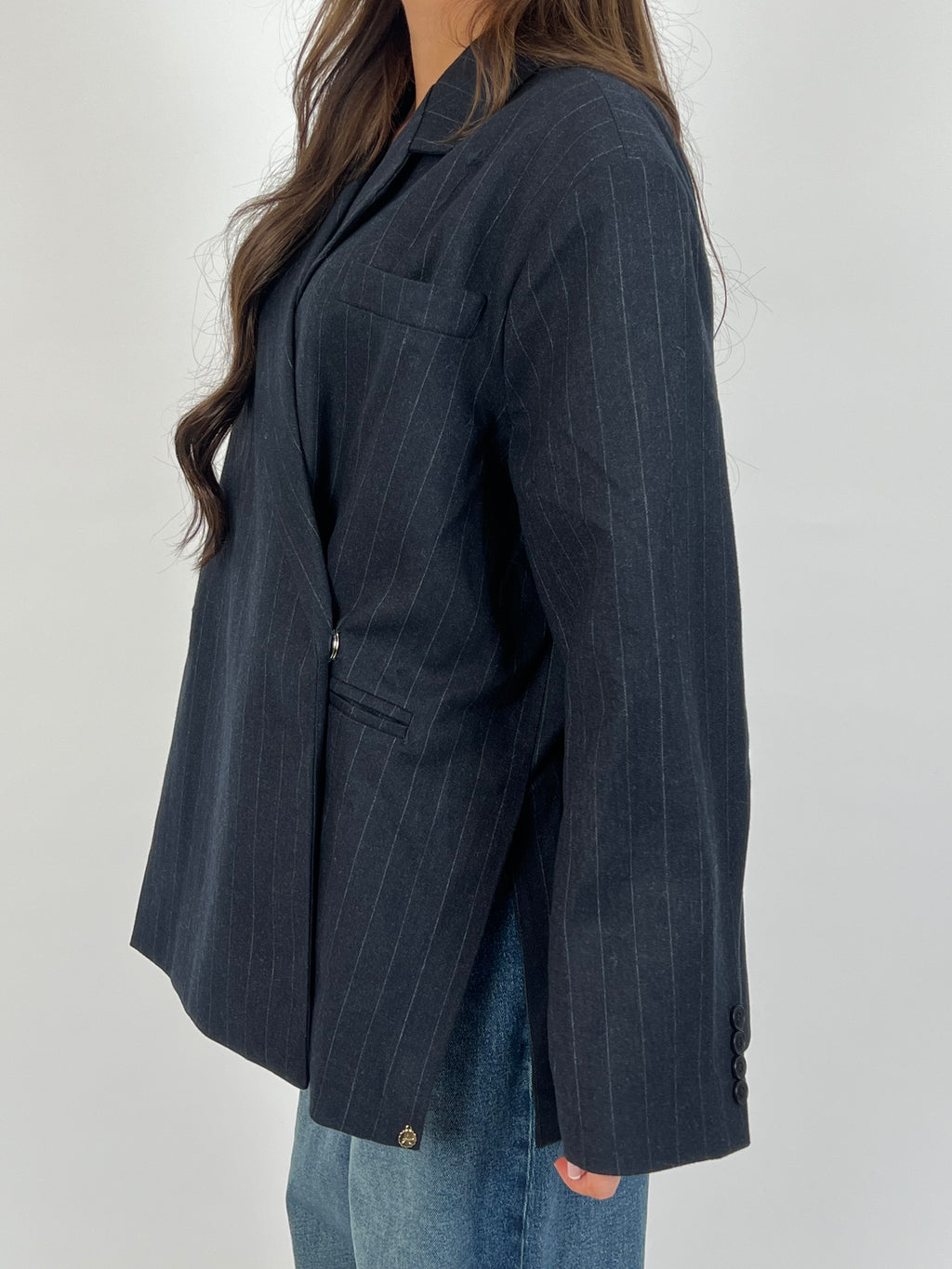 OVERSIZED PINSTRIPE DAD BLAZER NAVY