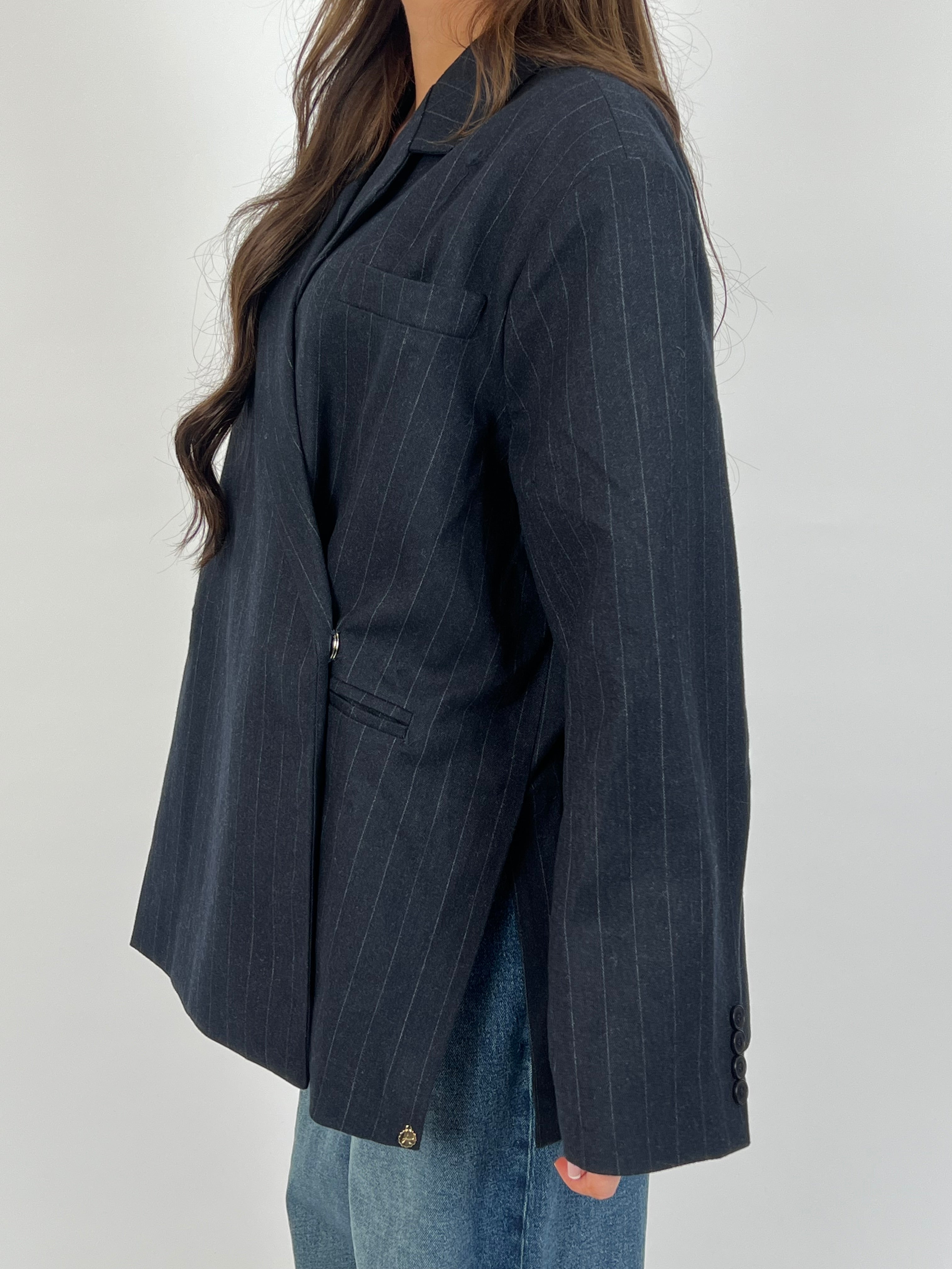 OVERSIZED PINSTRIPE DAD BLAZER NAVY