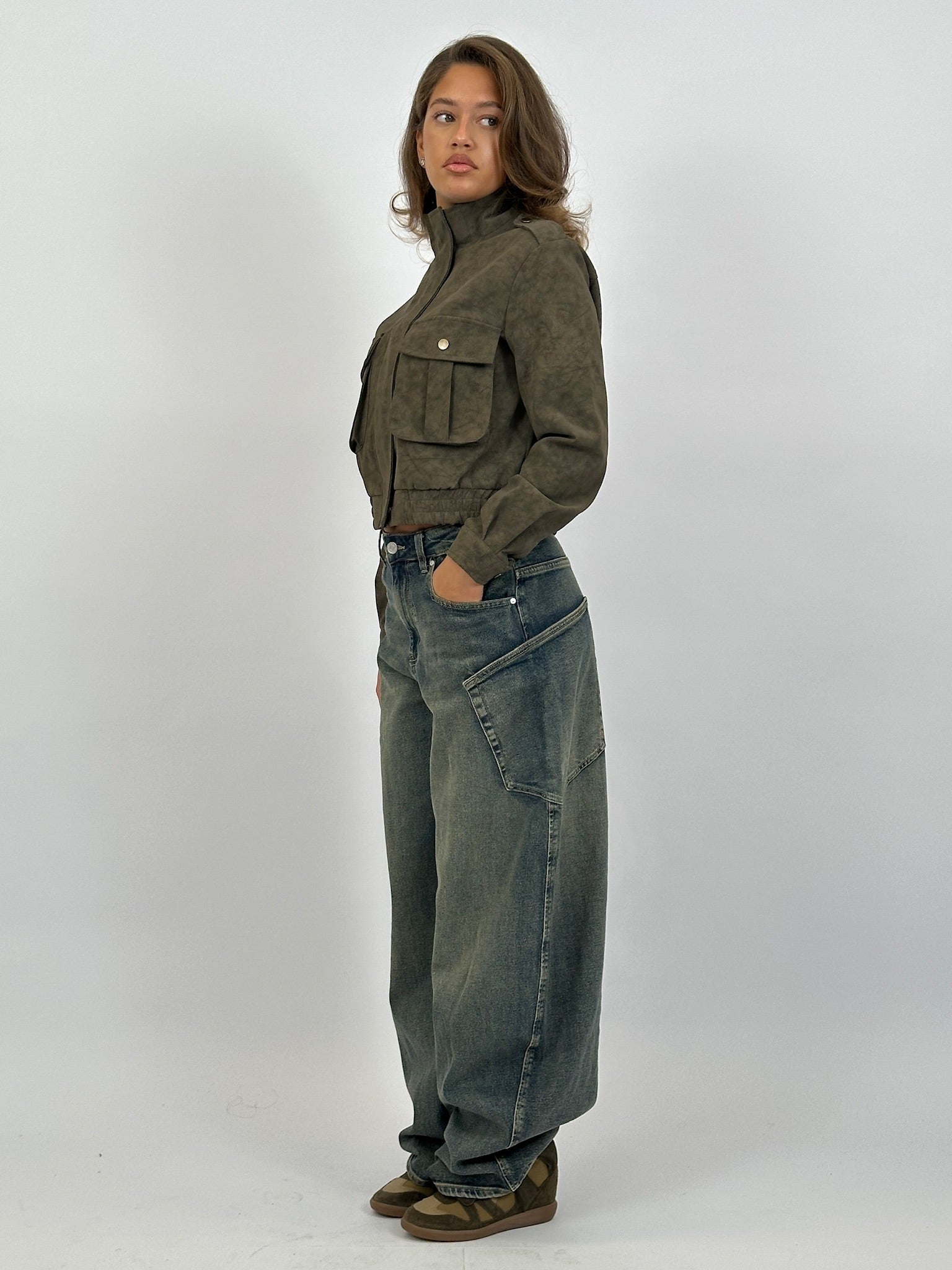 SUÈDE LOOK BOMBER JACKET ARMY