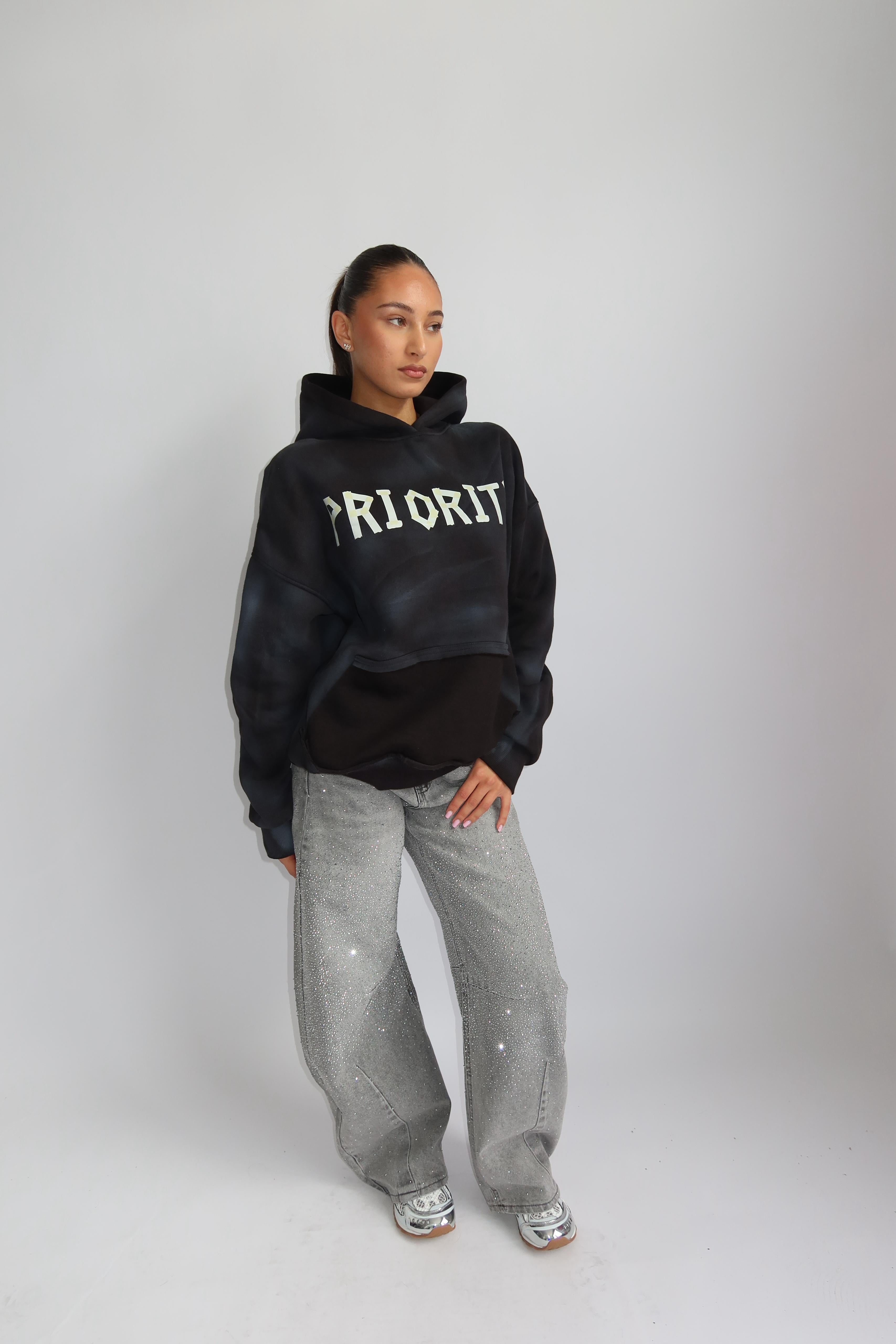 PRIORITY WASHED TAPE HOODIE CHARCOAL