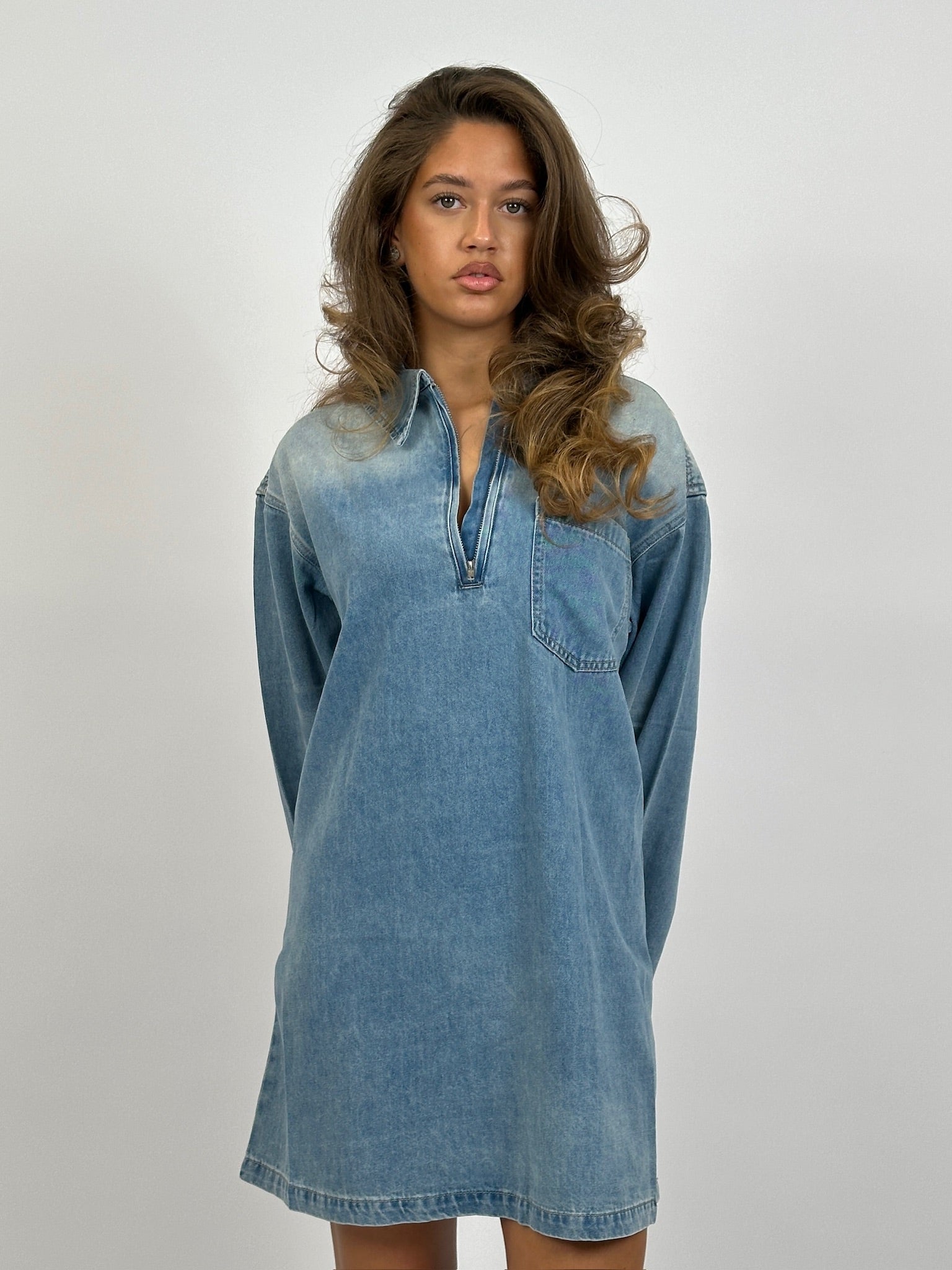 DENIM ZIP UP DRESS
