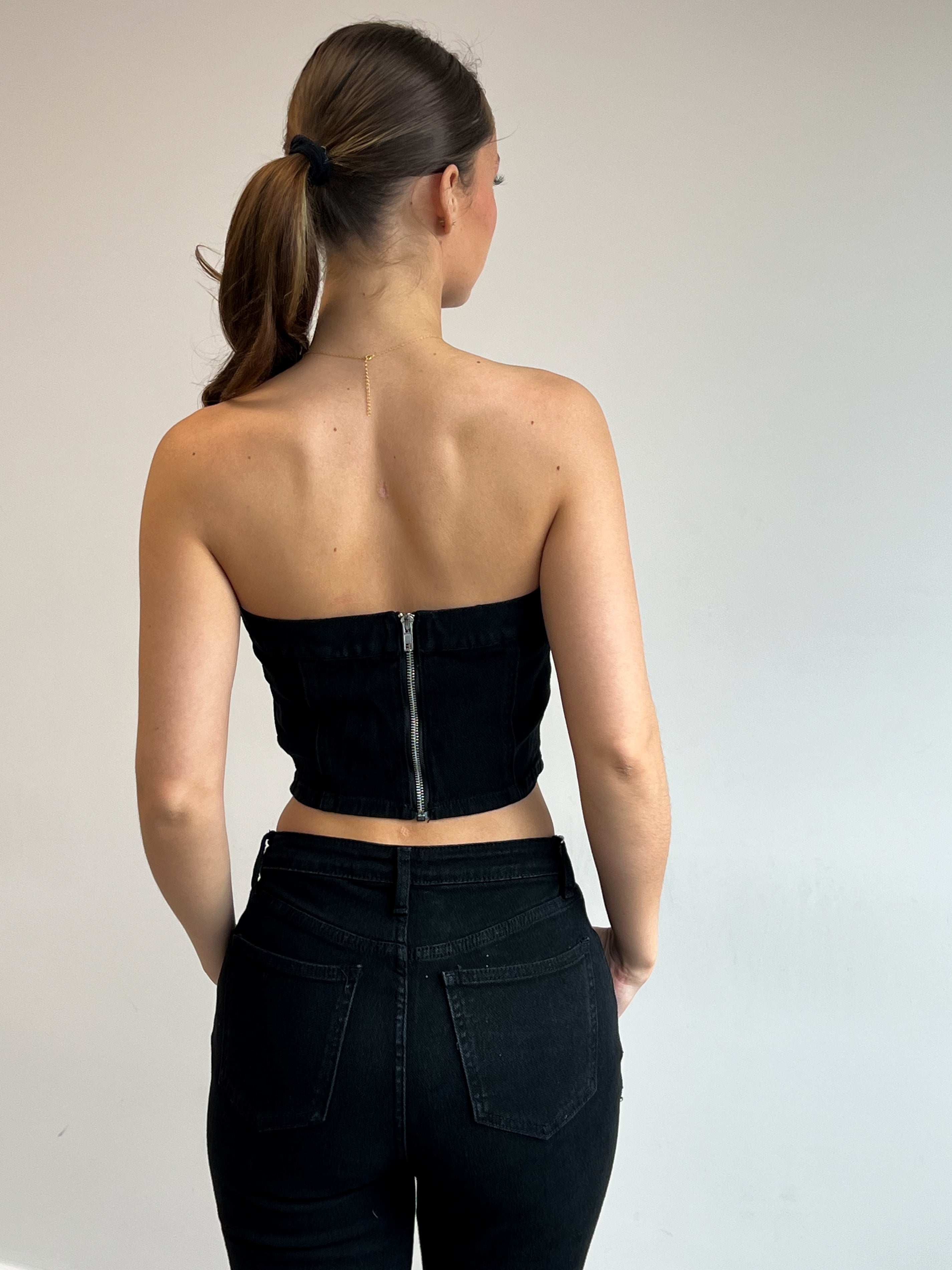 DENIM-KORSETT-TOP SCHWARZ
