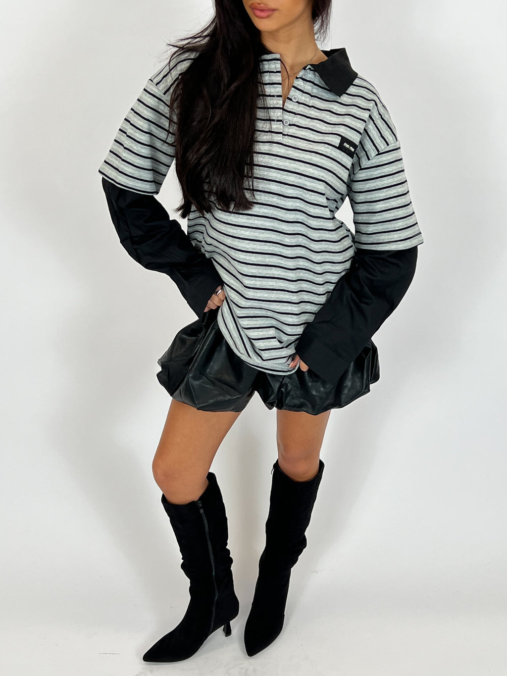 MIMI INSPIRED SHIRT LONGSLEEVE GREY/BLACK