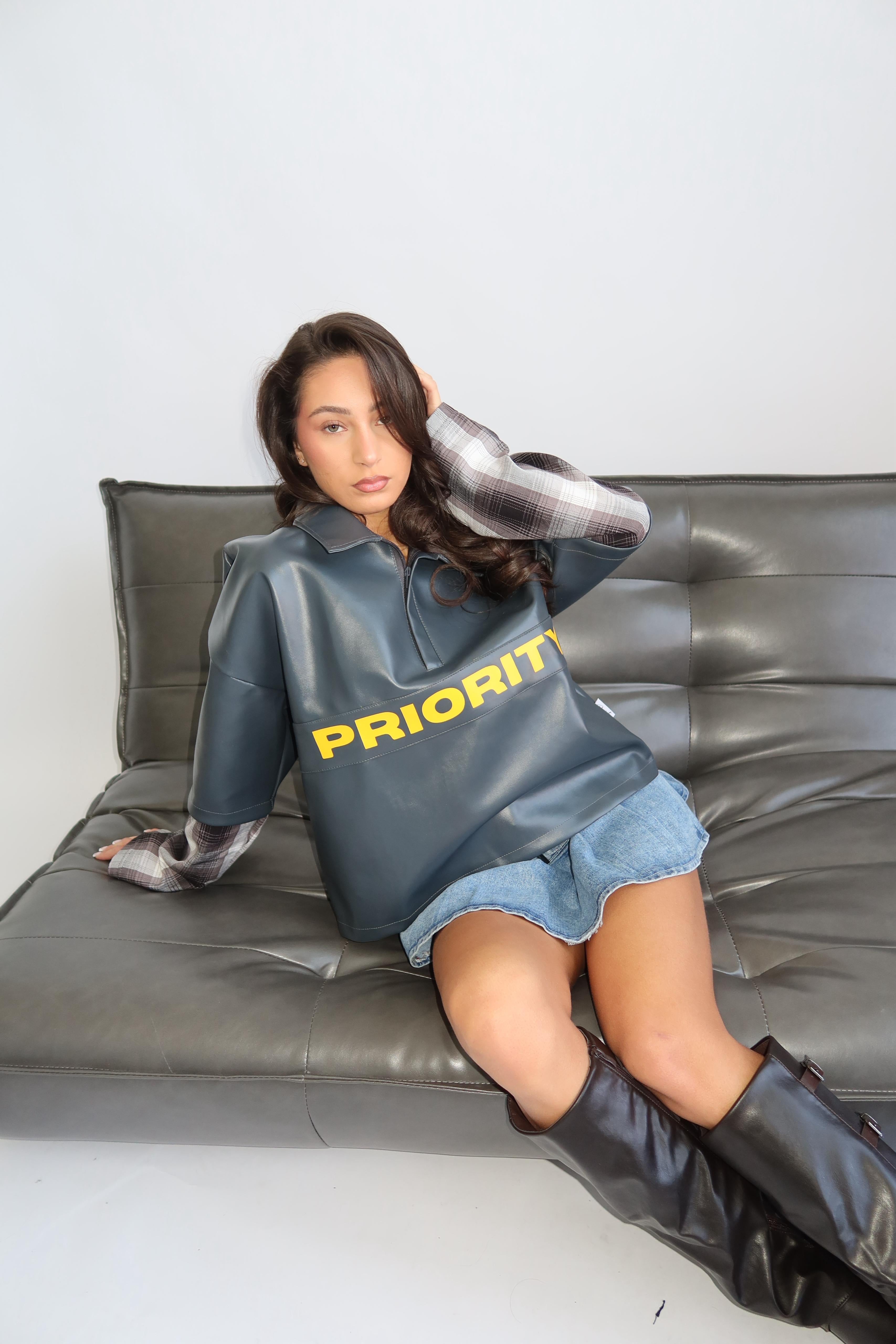 LEATHER+CHECKS LONGSLEEVE GREEN