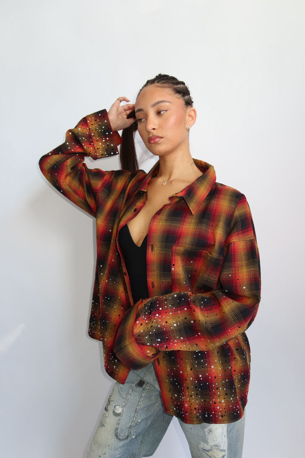 EXCLUSIVE CHECKED RHINESTONES SHIRT