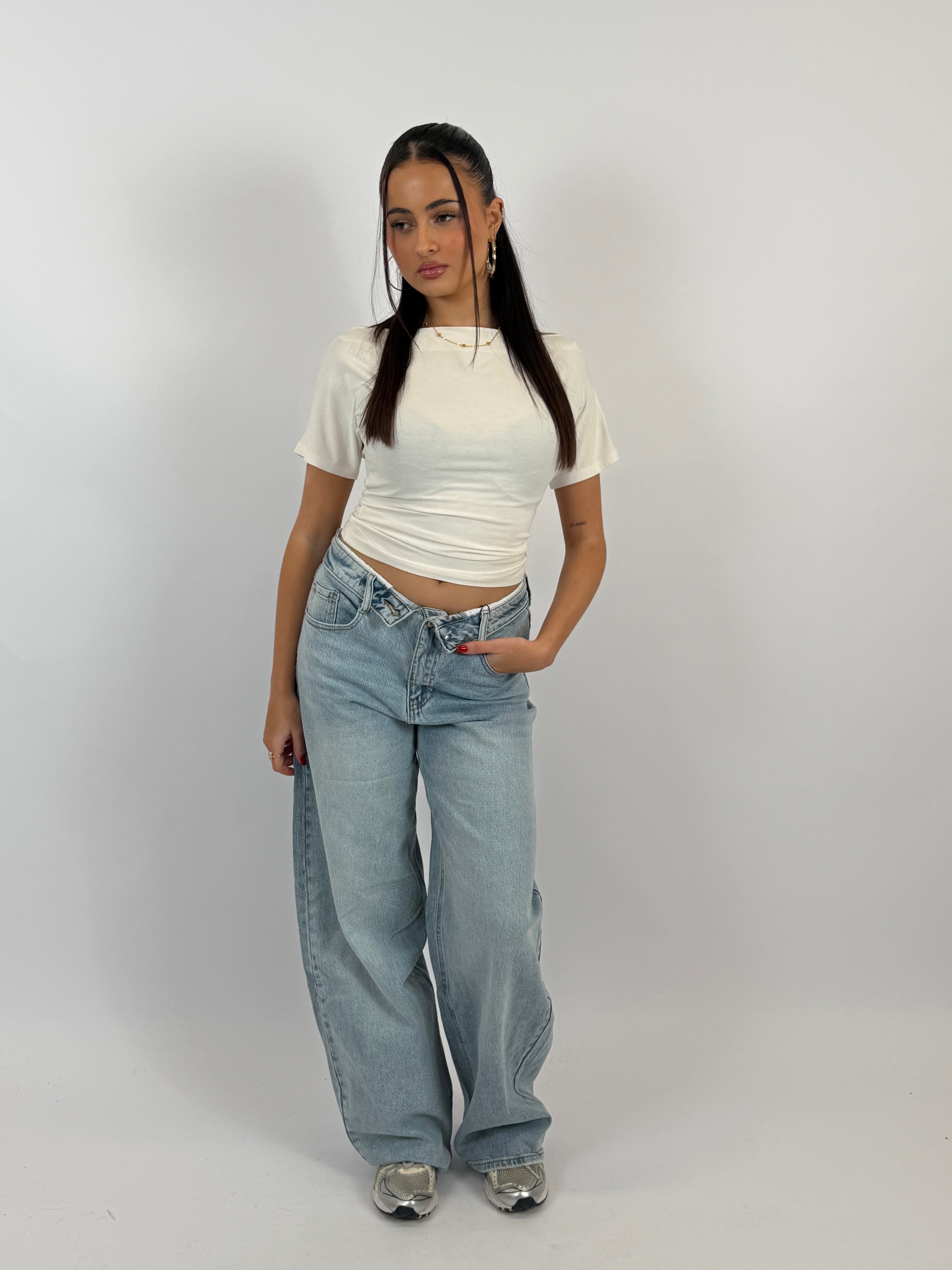 FOLDED WAIST JEANS LIGHT BLUE