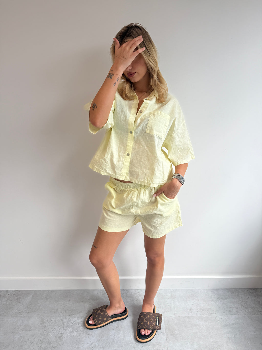 SHORT LINEN SET LEMON