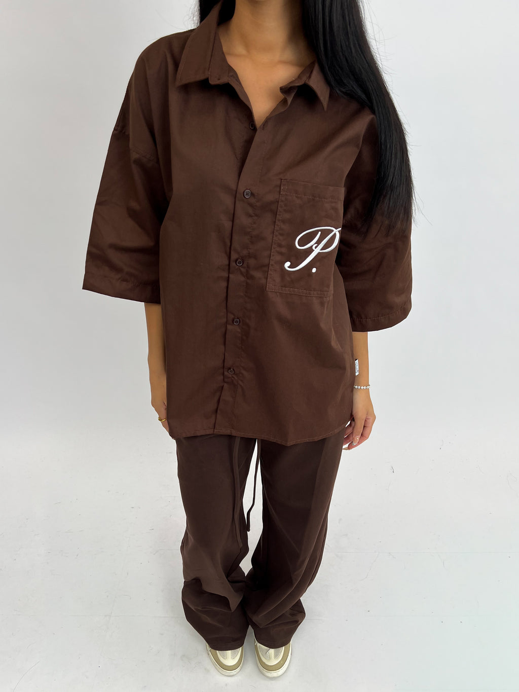 PRIORITY AMSTERDAM BOYFRIEND BLOUSE BROWN/WHITE