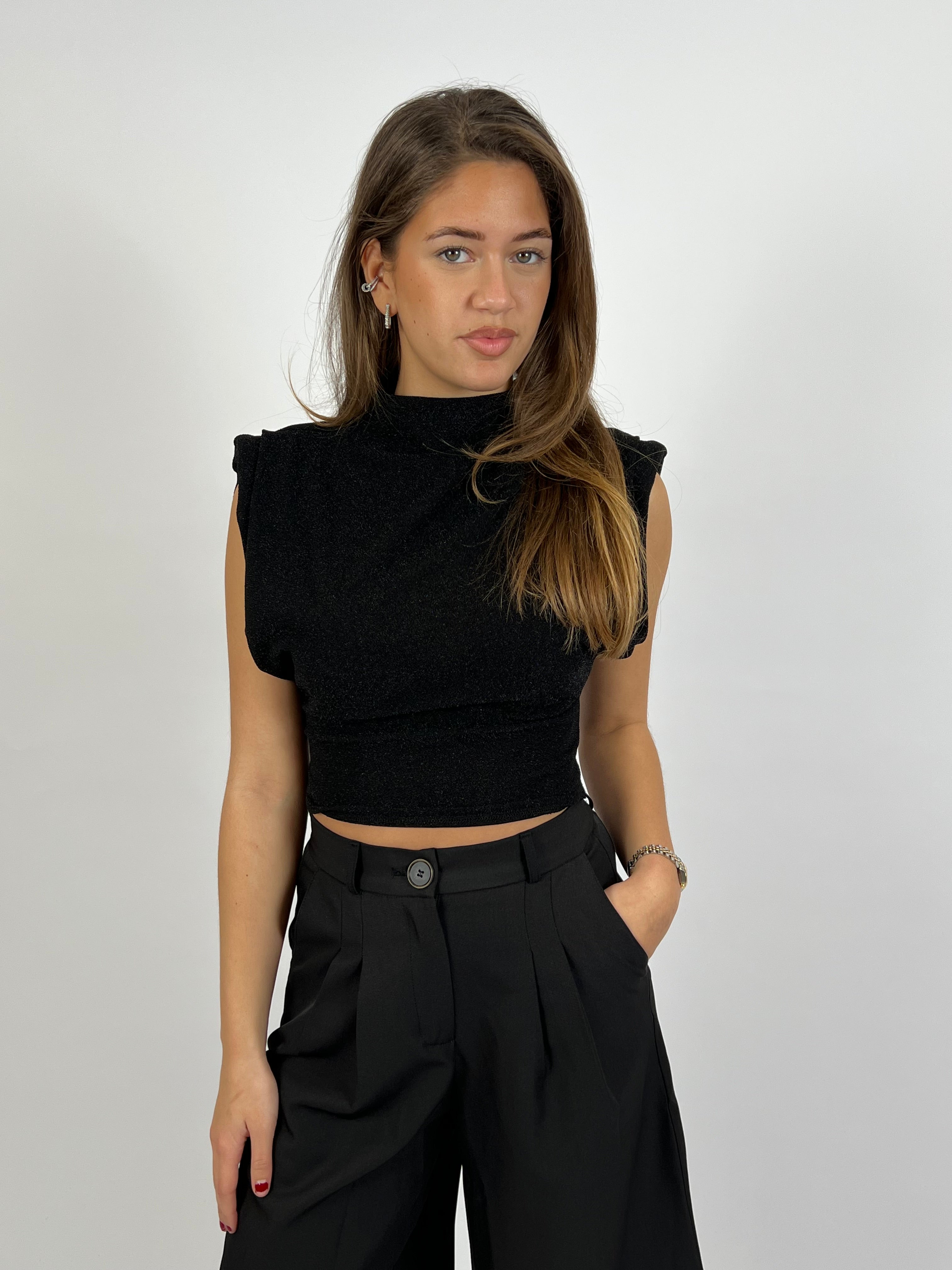 PADDED LUREX TOP BLACK