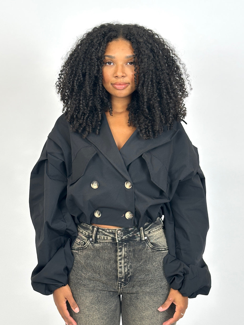 CROPPED PUFFY TRENCH BLACK